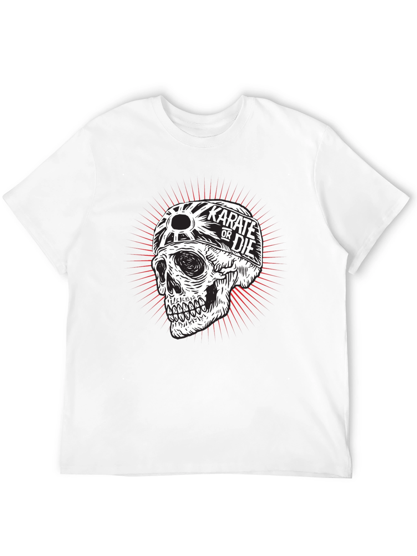 Black Karate or Die Skull Graphic Tee - Black Cotton T-Shirt view 12