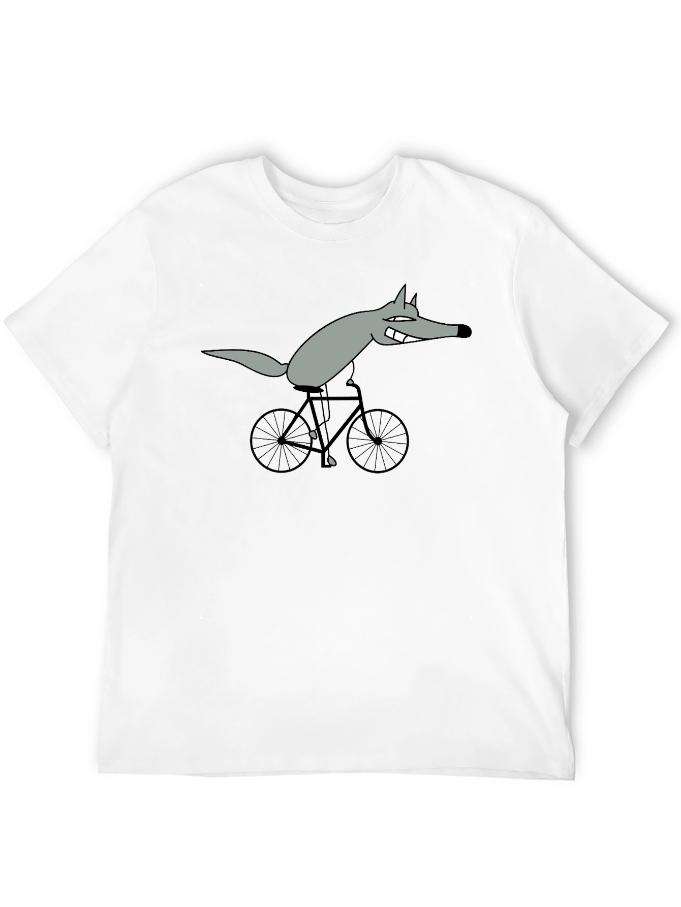 Black Funny Wolf on Bicycle Graphic T-Shirt view 12