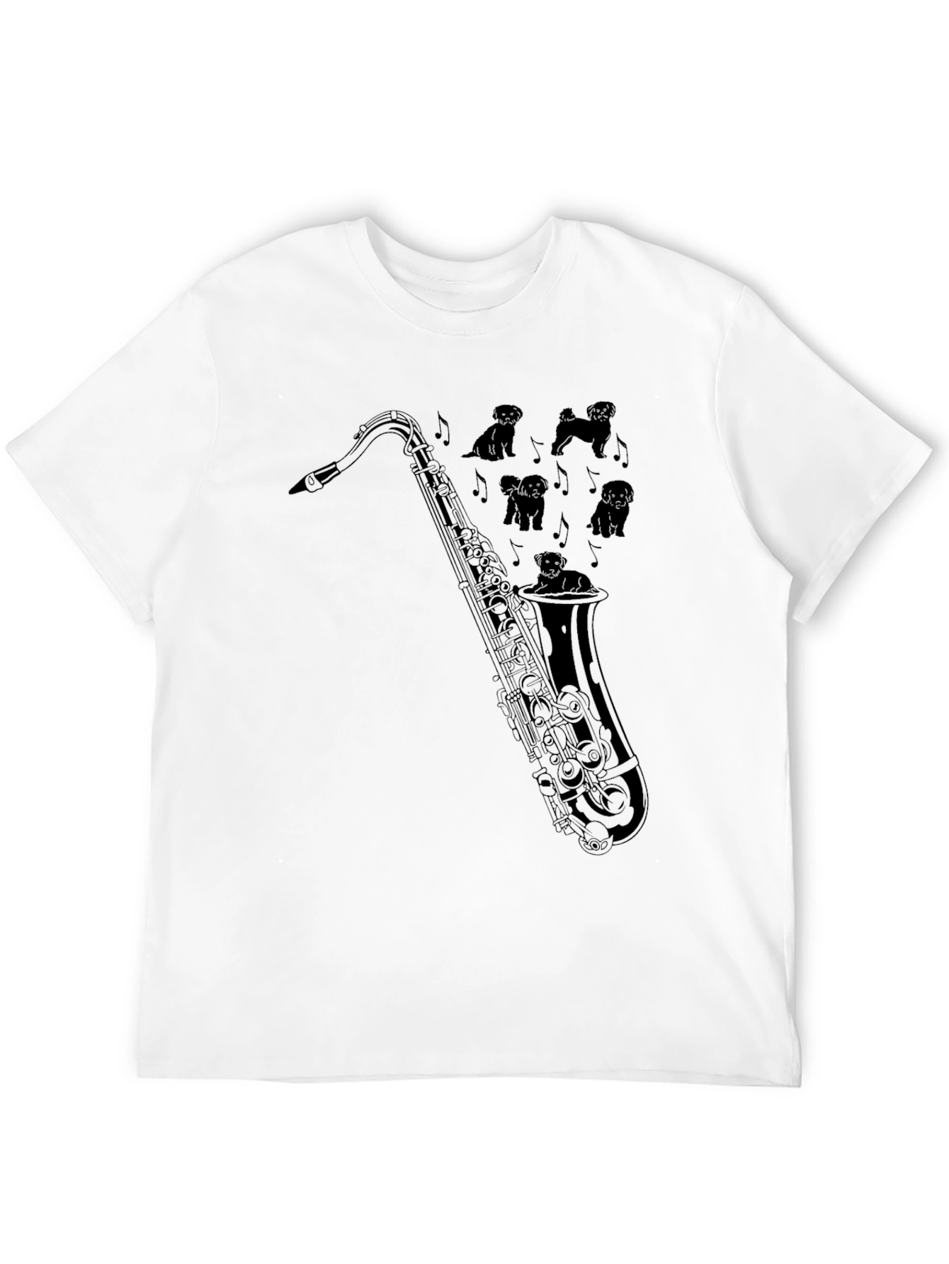 Black Saxophone Dogs Graphic Tee - Black Cotton T-Shirt view 12