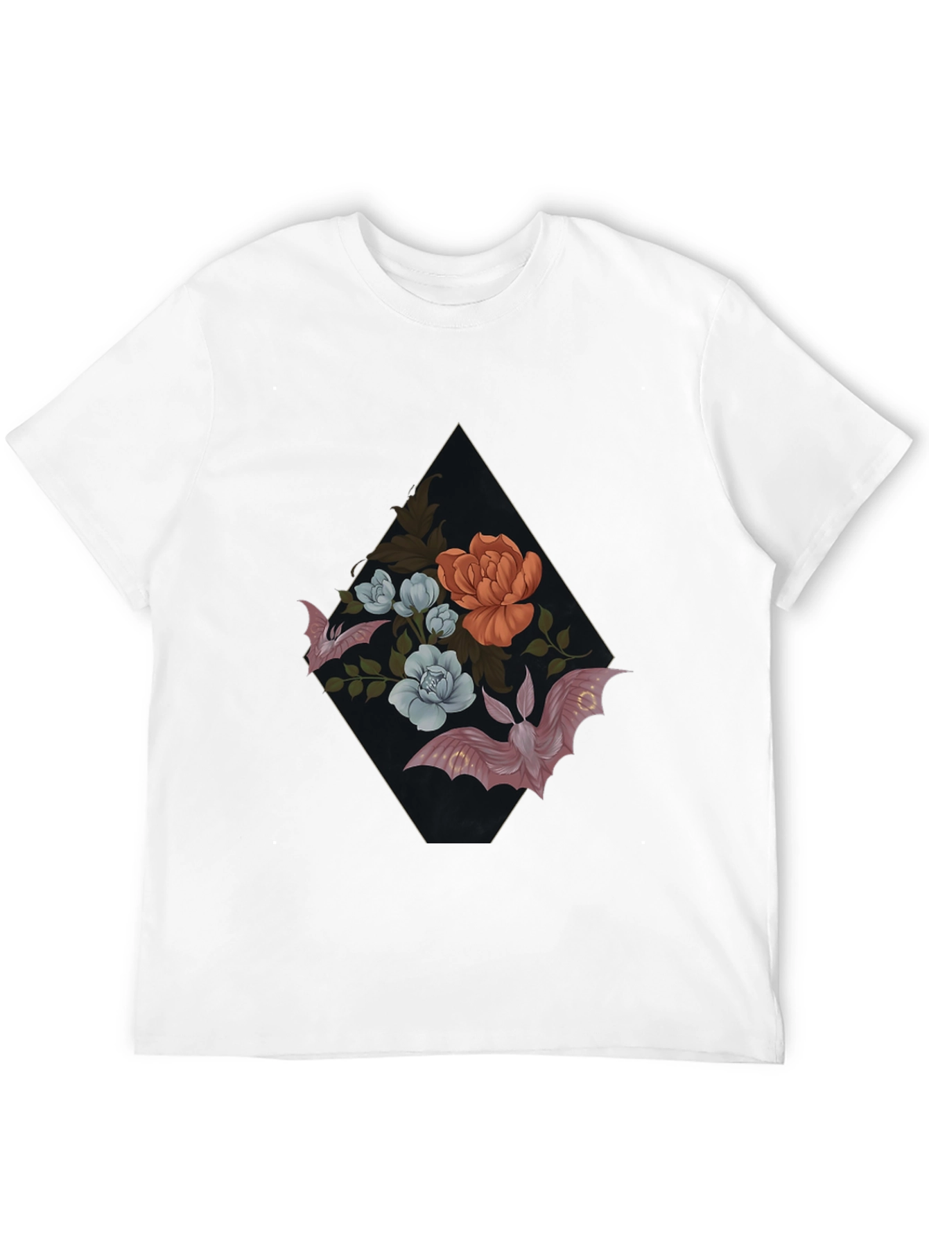 Black Floral Bat Graphic Tee - Gothic Style view 12