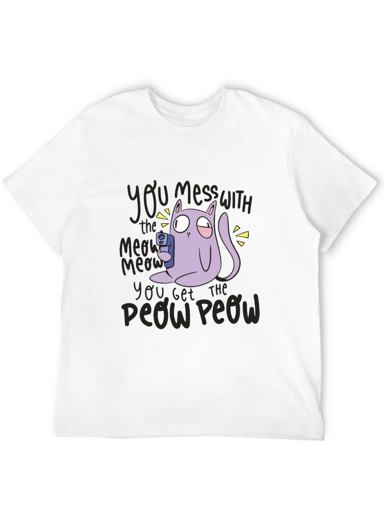 Black Meow Meow Peow T-Shirt - Funny Cat Graphic Tee view 12
