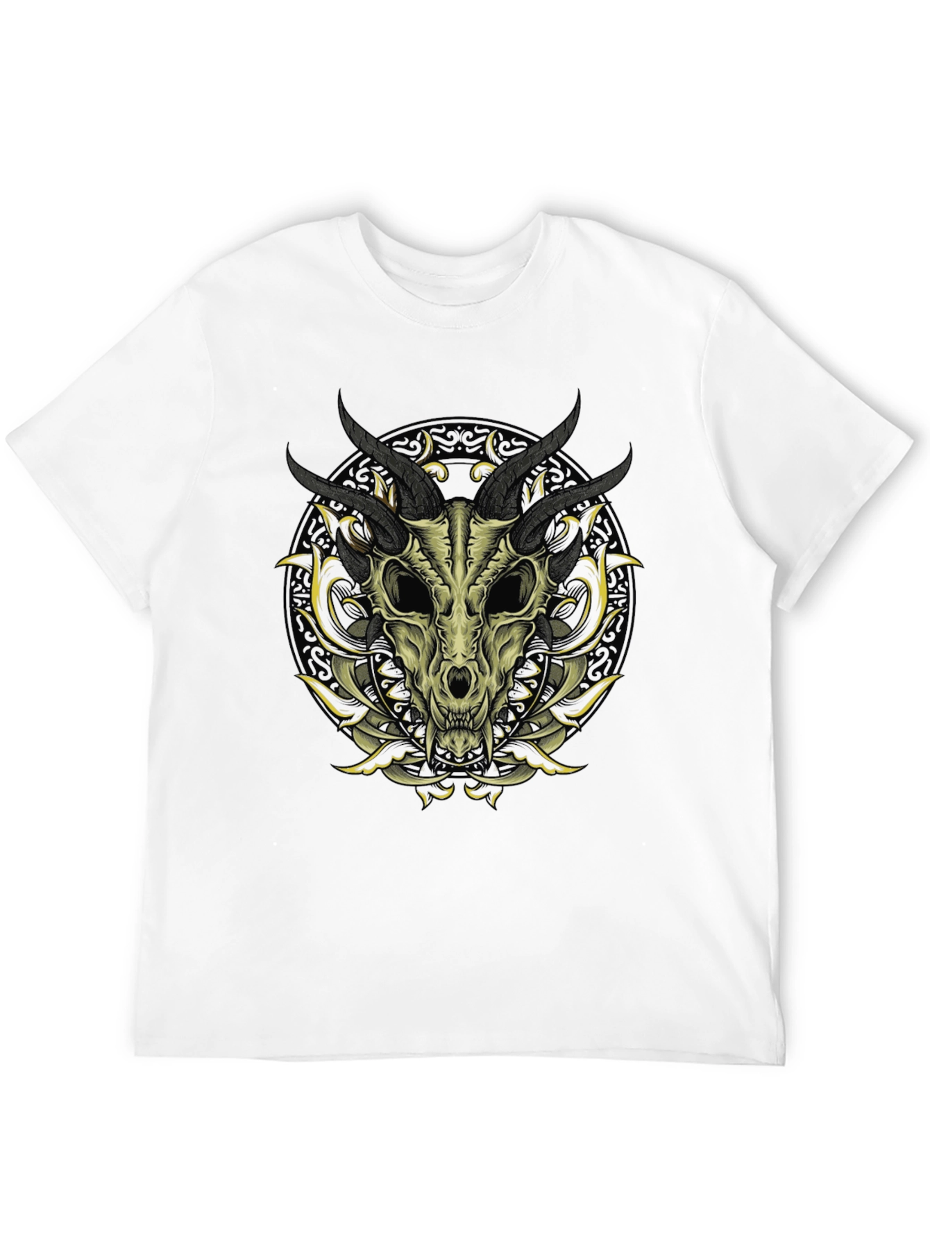 Black Skull & Horns Graphic Print T-Shirt view 12