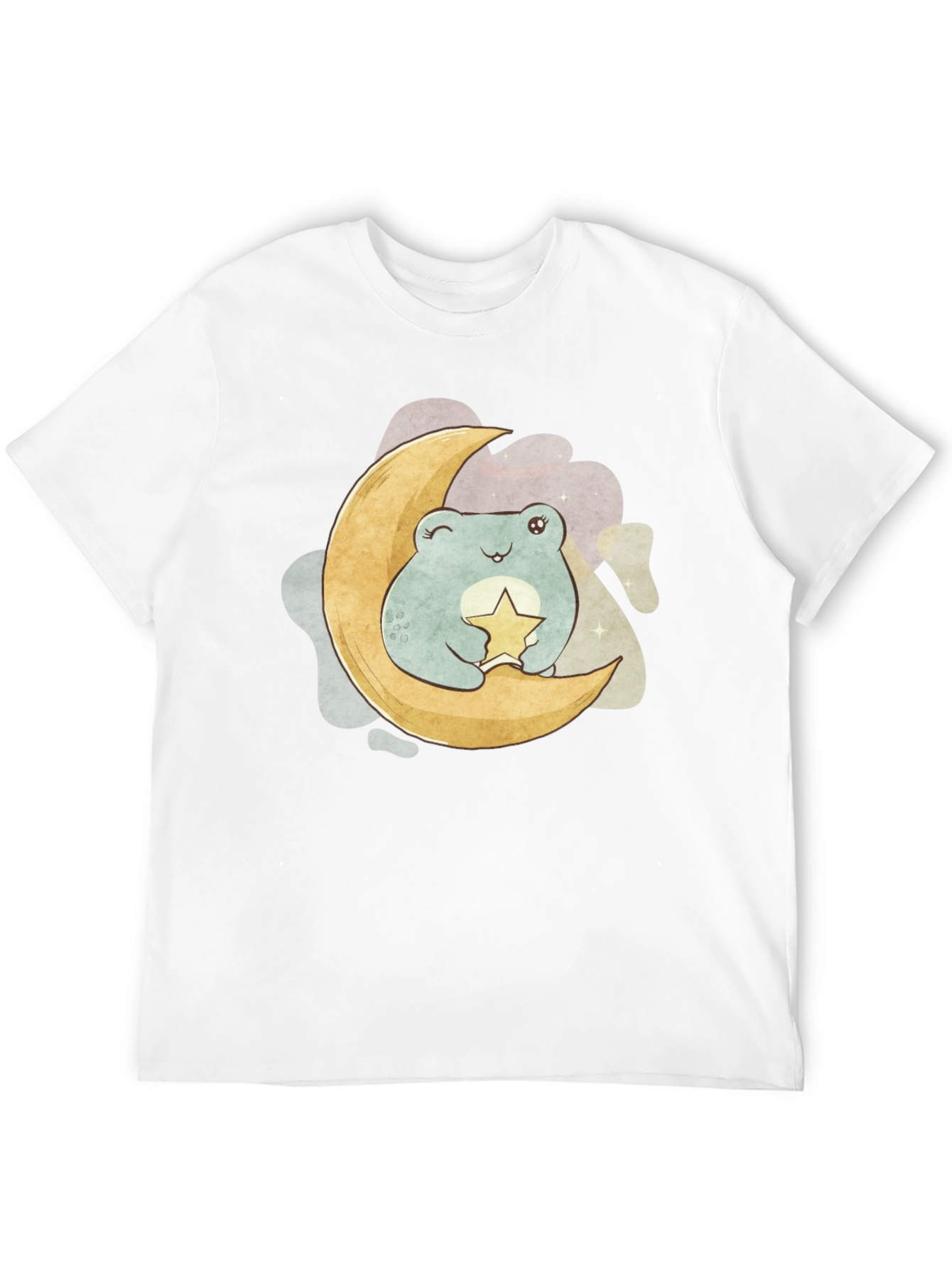 Black Cute Frog on Moon Graphic Tee - Black Cotton T-Shirt view 12