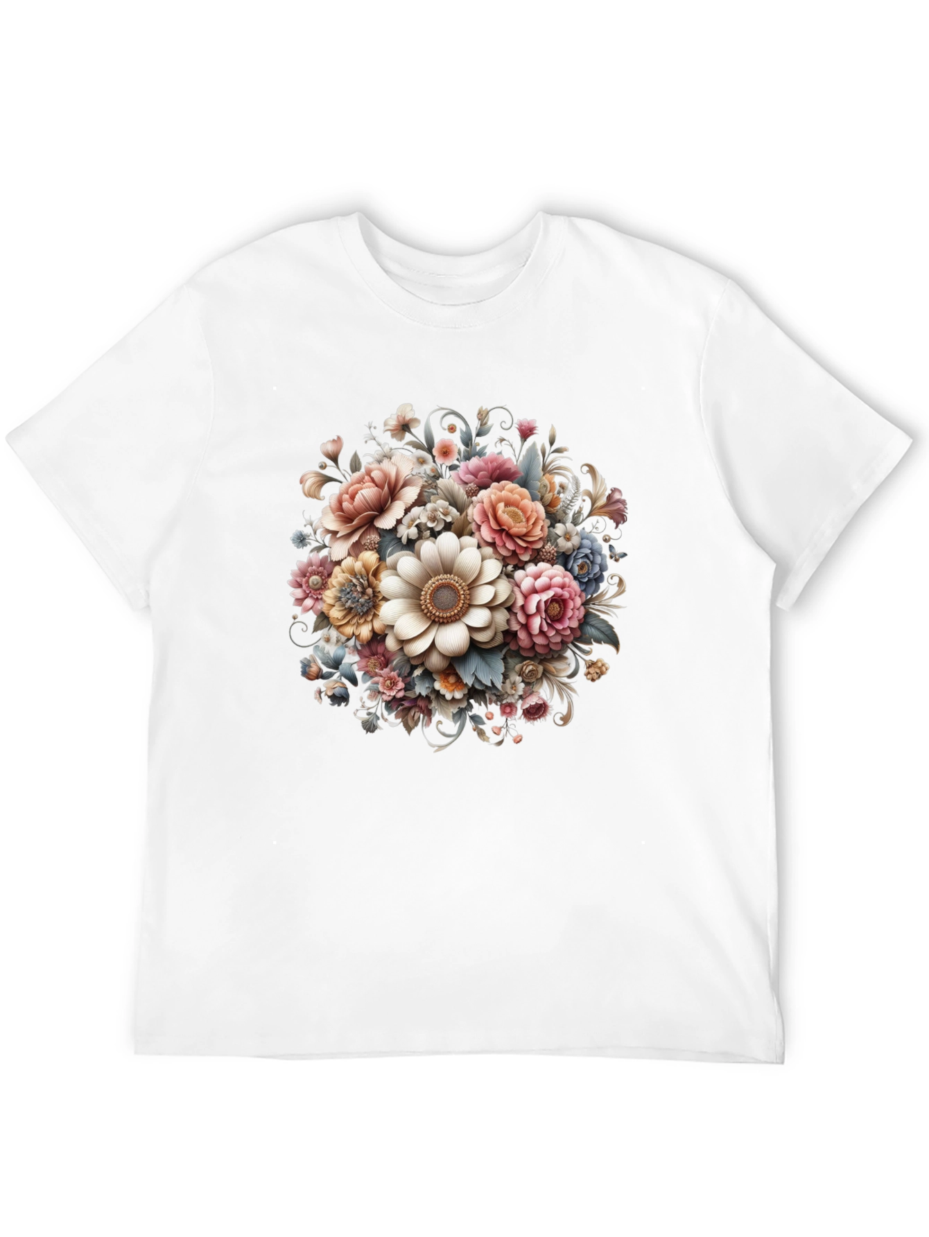 Black Floral Bouquet Graphic Black T-Shirt view 12