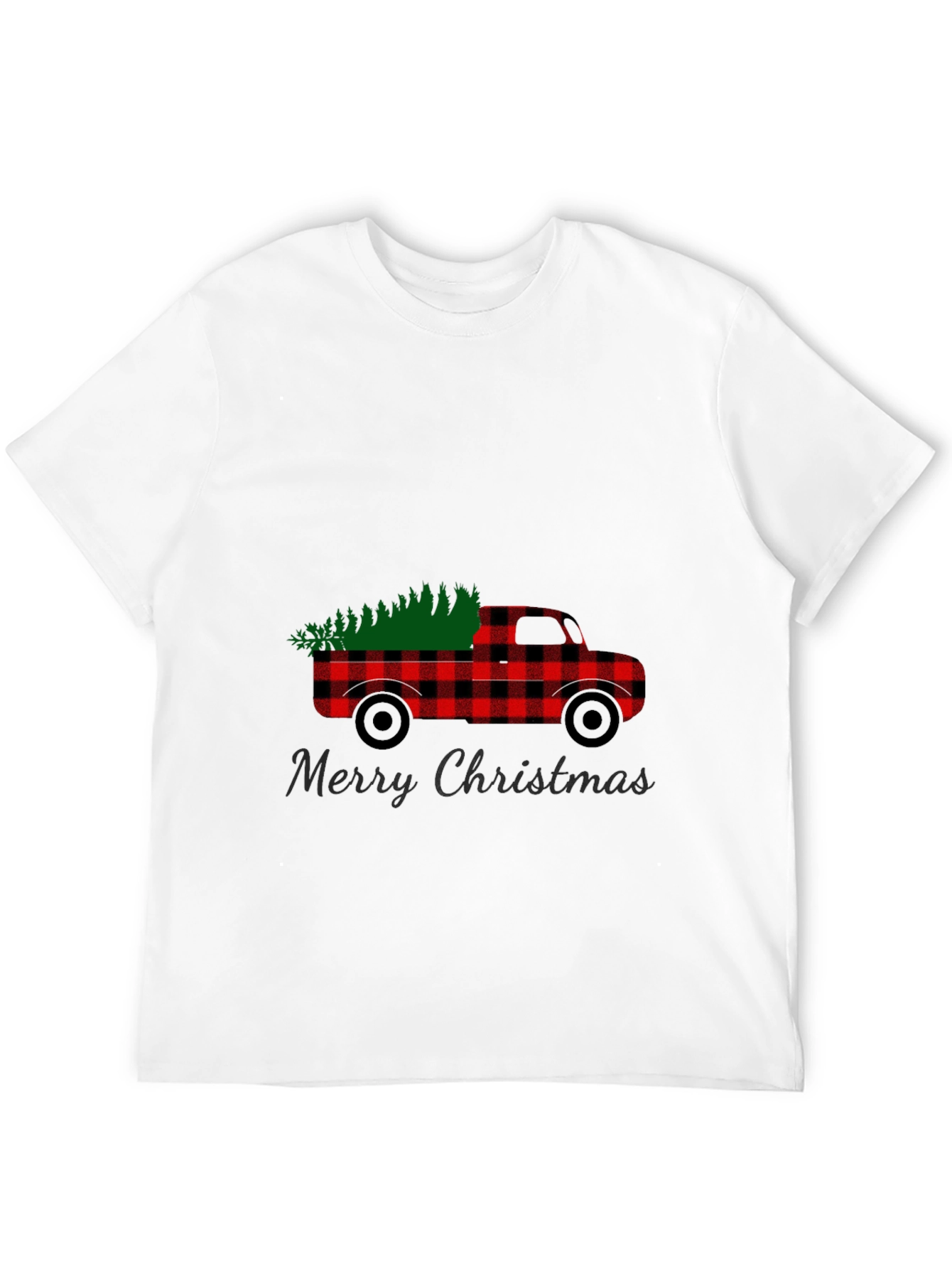 Black Merry Christmas Buffalo Plaid Truck T-Shirt view 12