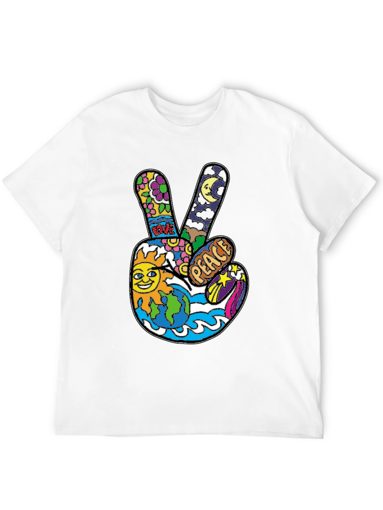 Black Peace Sign Graphic T-Shirt - Retro Hippie Style view 12