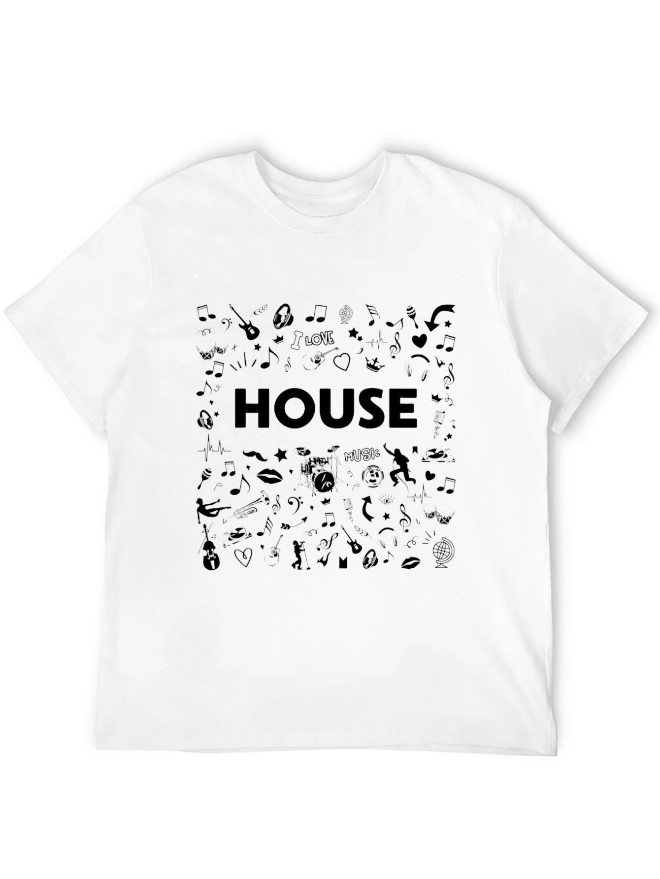 Black House Music Graphic Tee - Unisex Black T-Shirt view 12