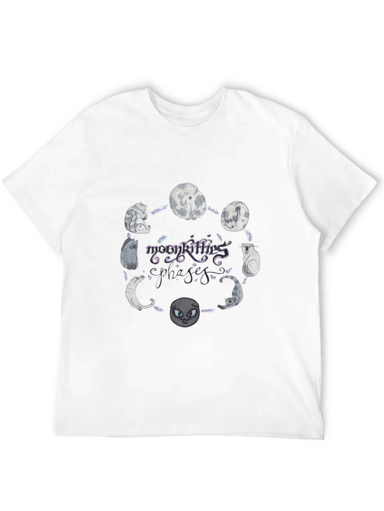 Black Moon Phases Cat Graphic T-Shirt view 12