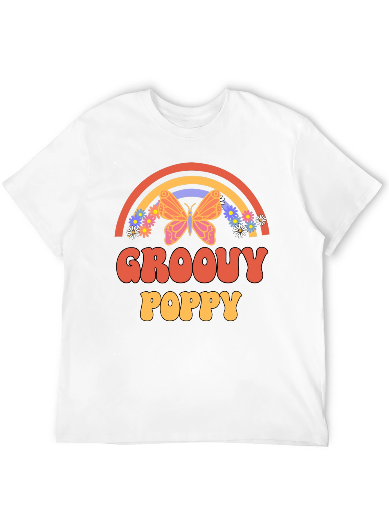 Groovy Poppy Graphic Tee - Retro Rainbow Butterfly - 12