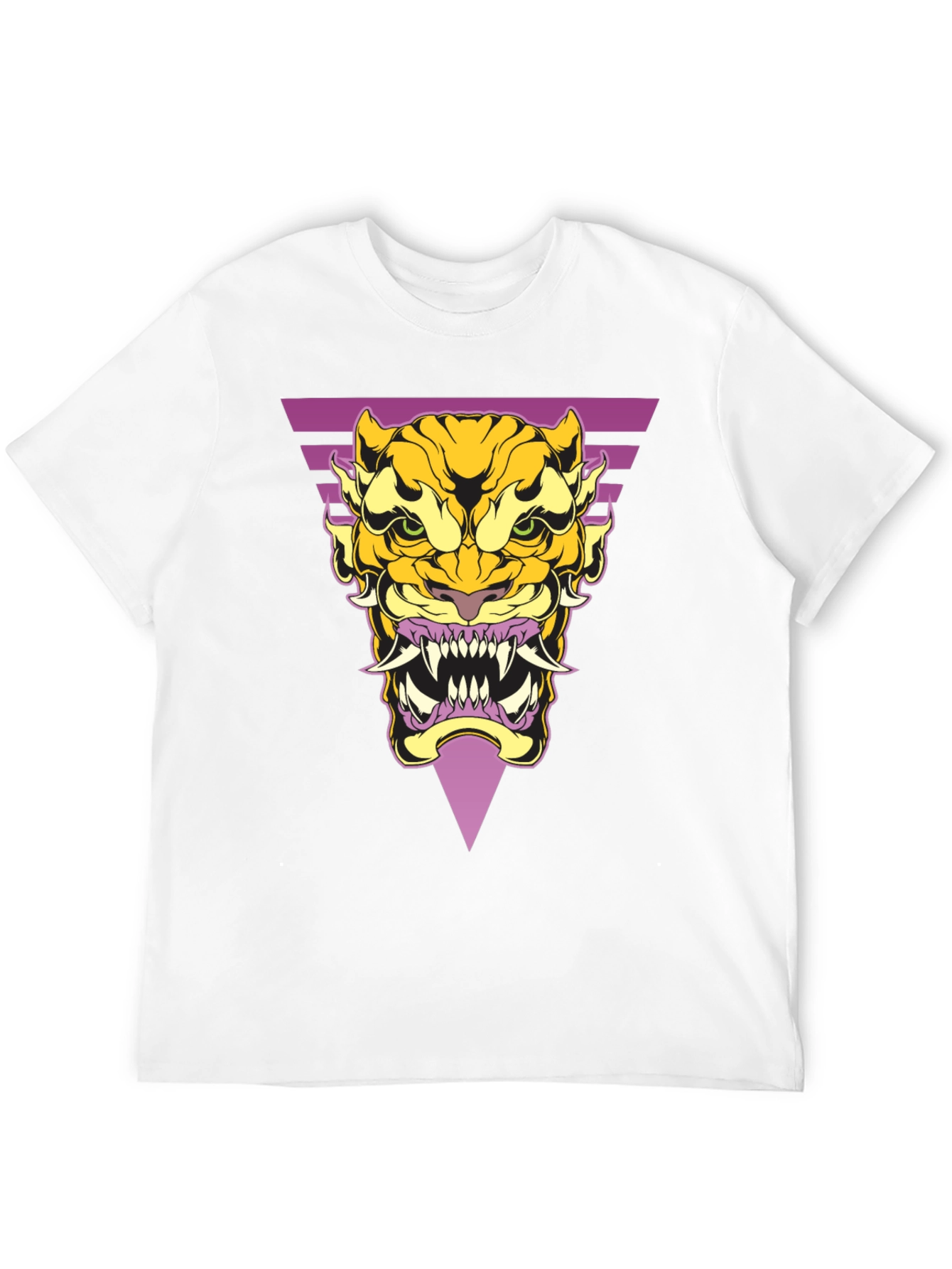 Black Geometric Tiger Graphic Tee - Black Cotton T-Shirt view 12