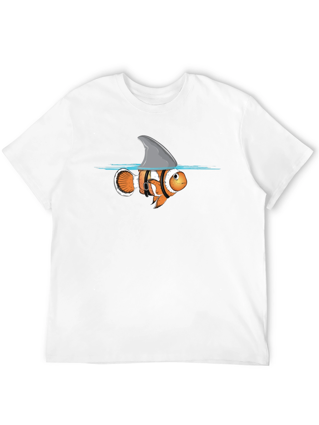 Black Funny Clownfish Shark Fin Graphic T-Shirt view 12