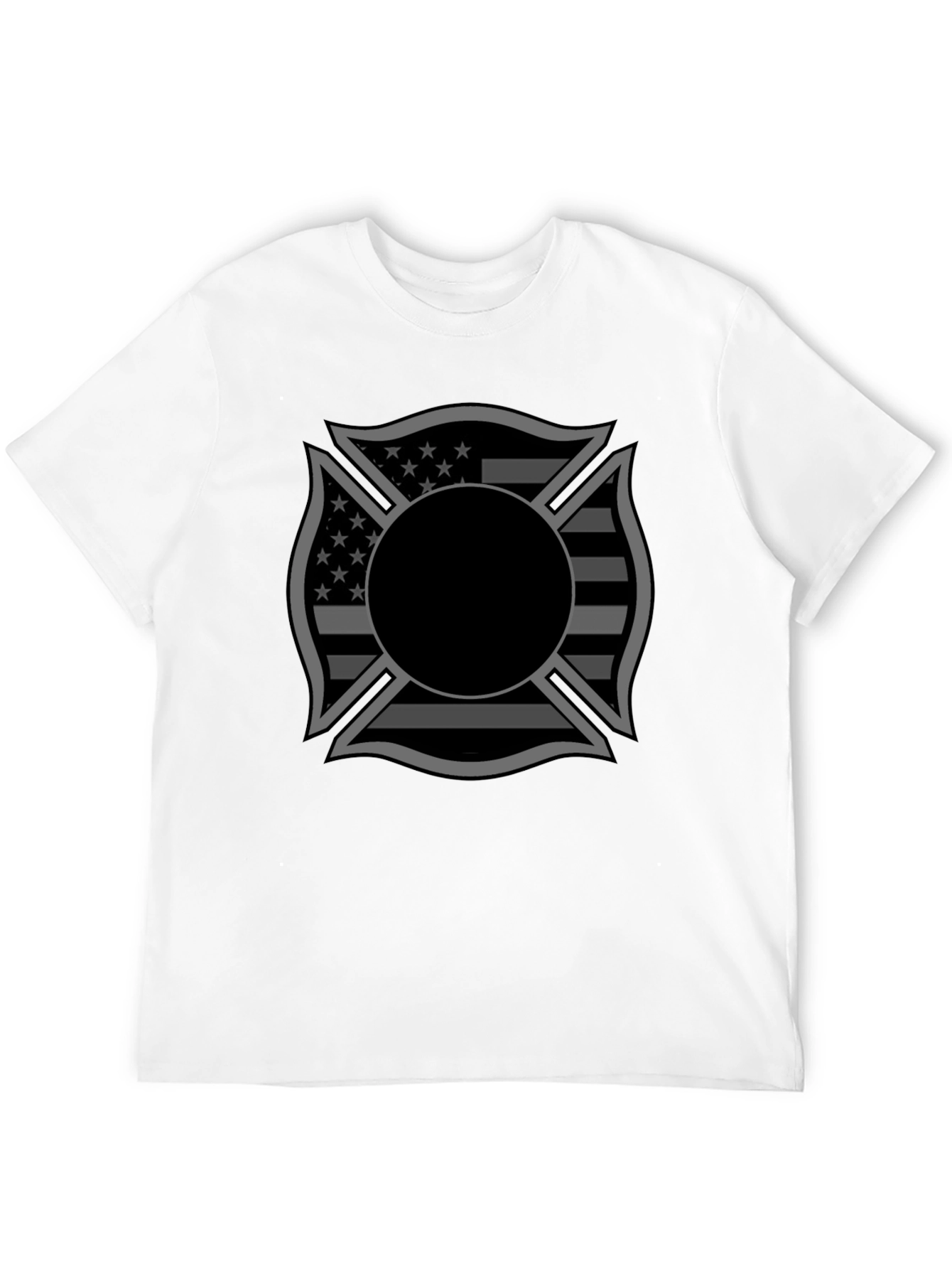 Black Firefighter Maltese Cross American Flag Graphic T-Shirt view 12