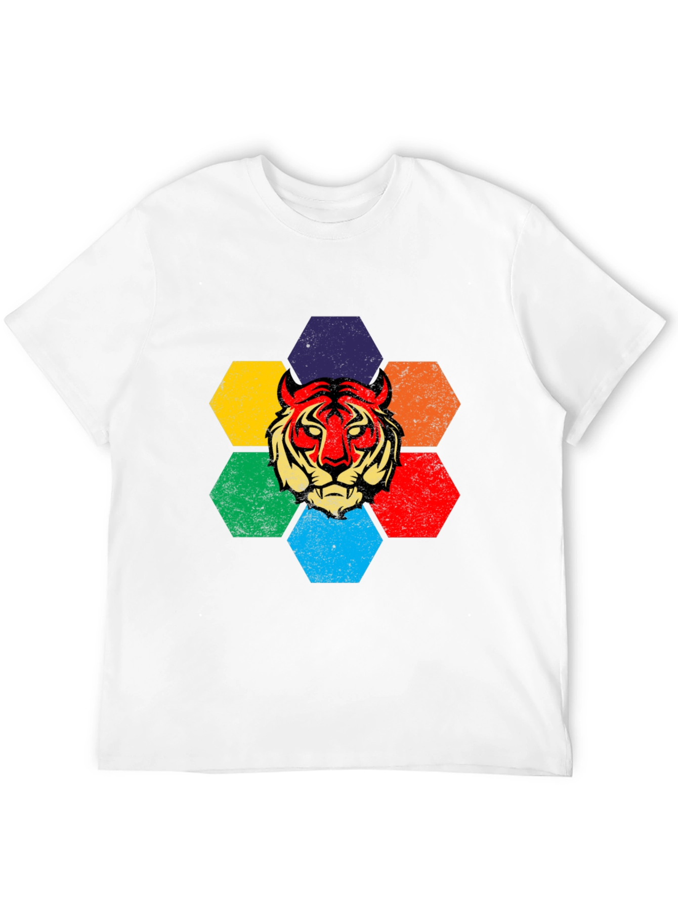 Black Retro Tiger Graphic Tee - Colorful Hexagon Design view 12