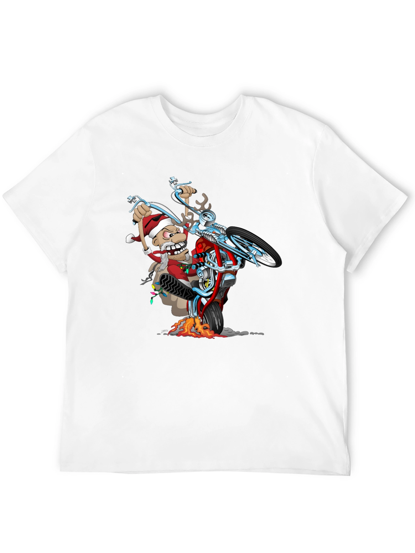 Black Santa Biker T-Shirt - Holiday Motorcycle Wheelie Tee view 12