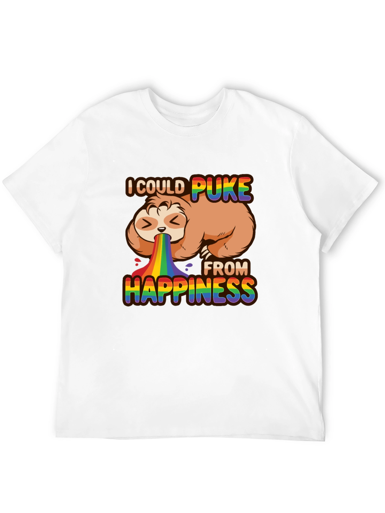 Black Sloth Rainbow Puke Happiness T-Shirt view 12