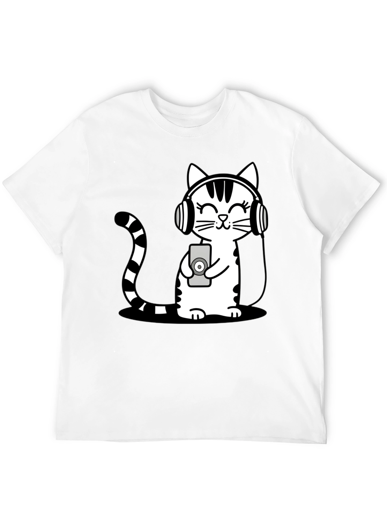 Black Cool Cat Headphones Graphic T-Shirt view 12