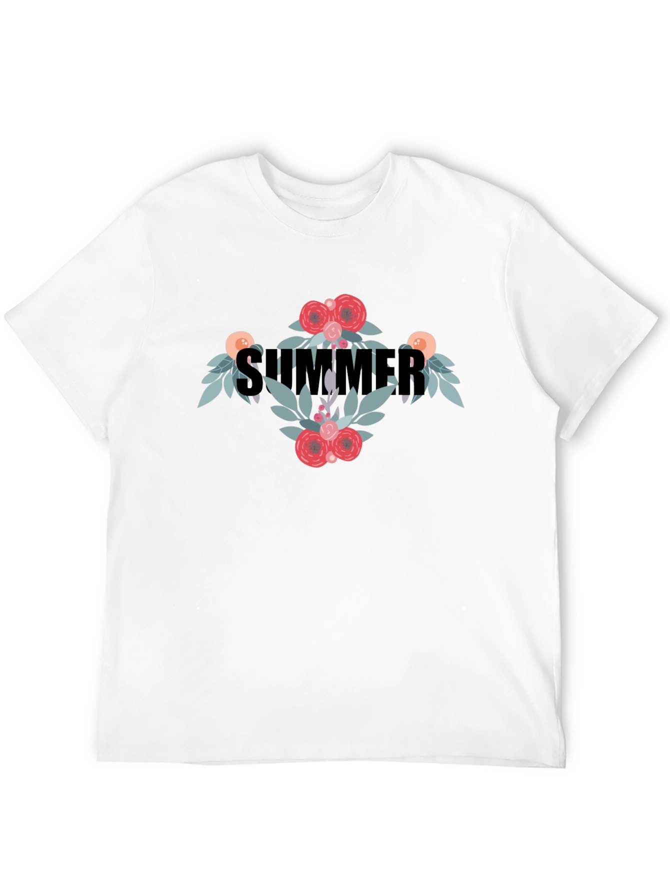 Black Summer Floral Graphic T-Shirt - Casual Black Tee view 12