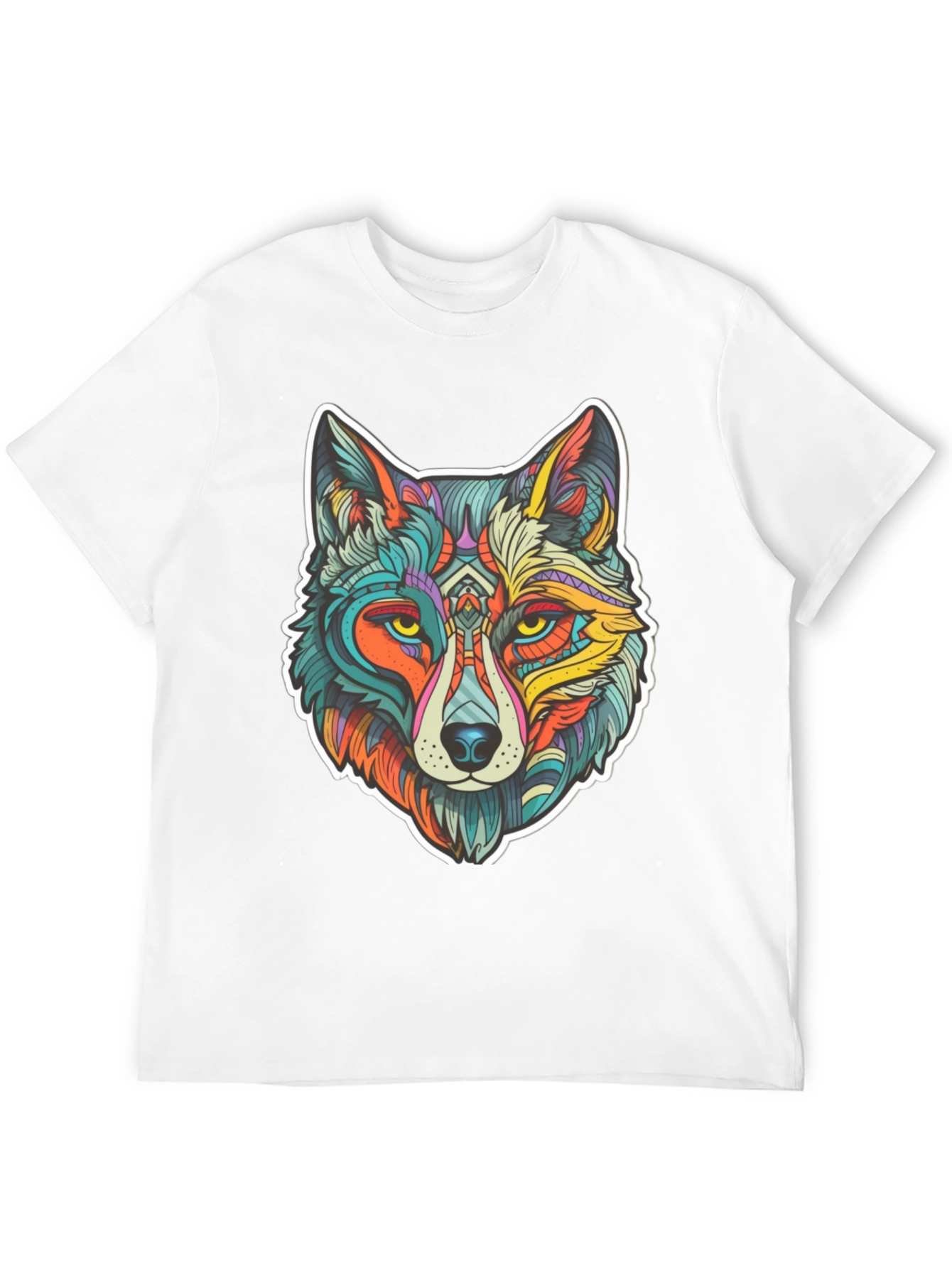 Black Wolf Art Graphic Print Black T-Shirt view 12