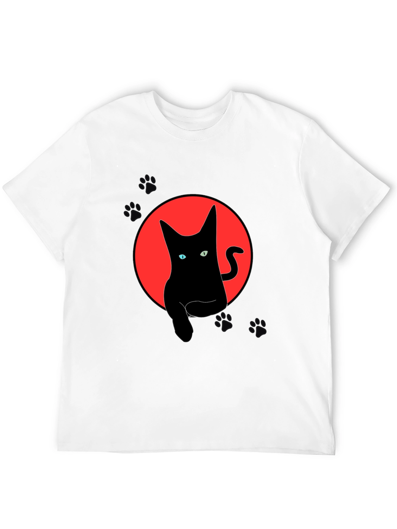 Black Black Cat Graphic Tee - Round Red Moon Design view 12