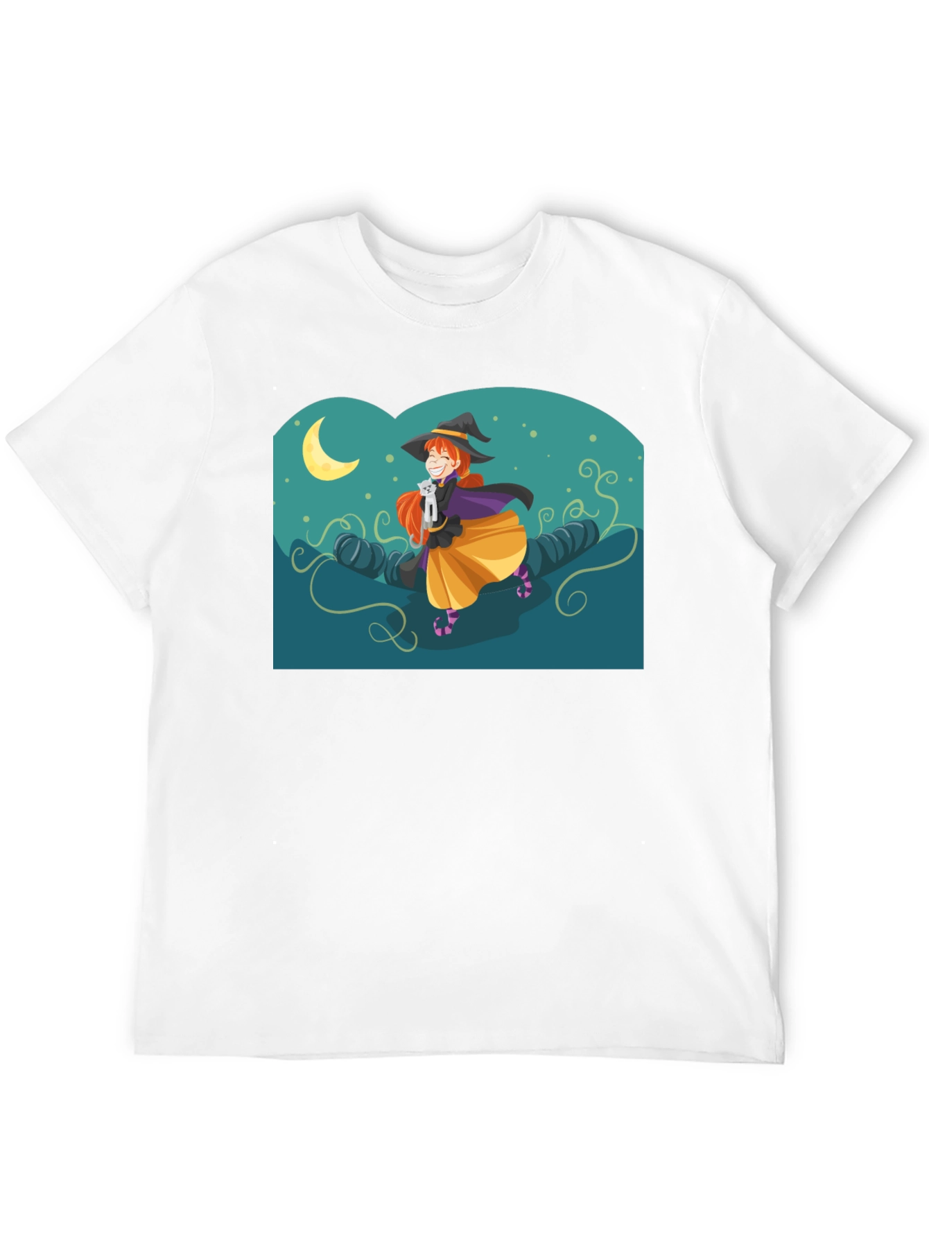 Black Whimsical Witch Graphic Tee - Black Cotton Shirt view 12