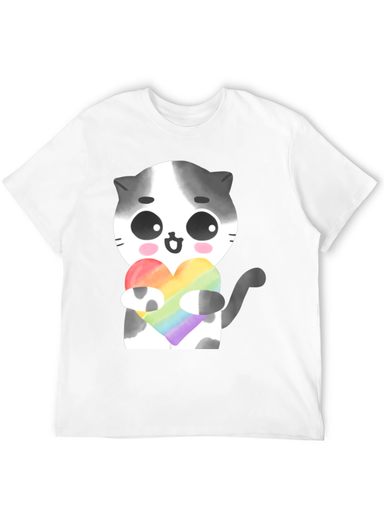 Black Cute Cat Holding Rainbow Heart T-Shirt view 12
