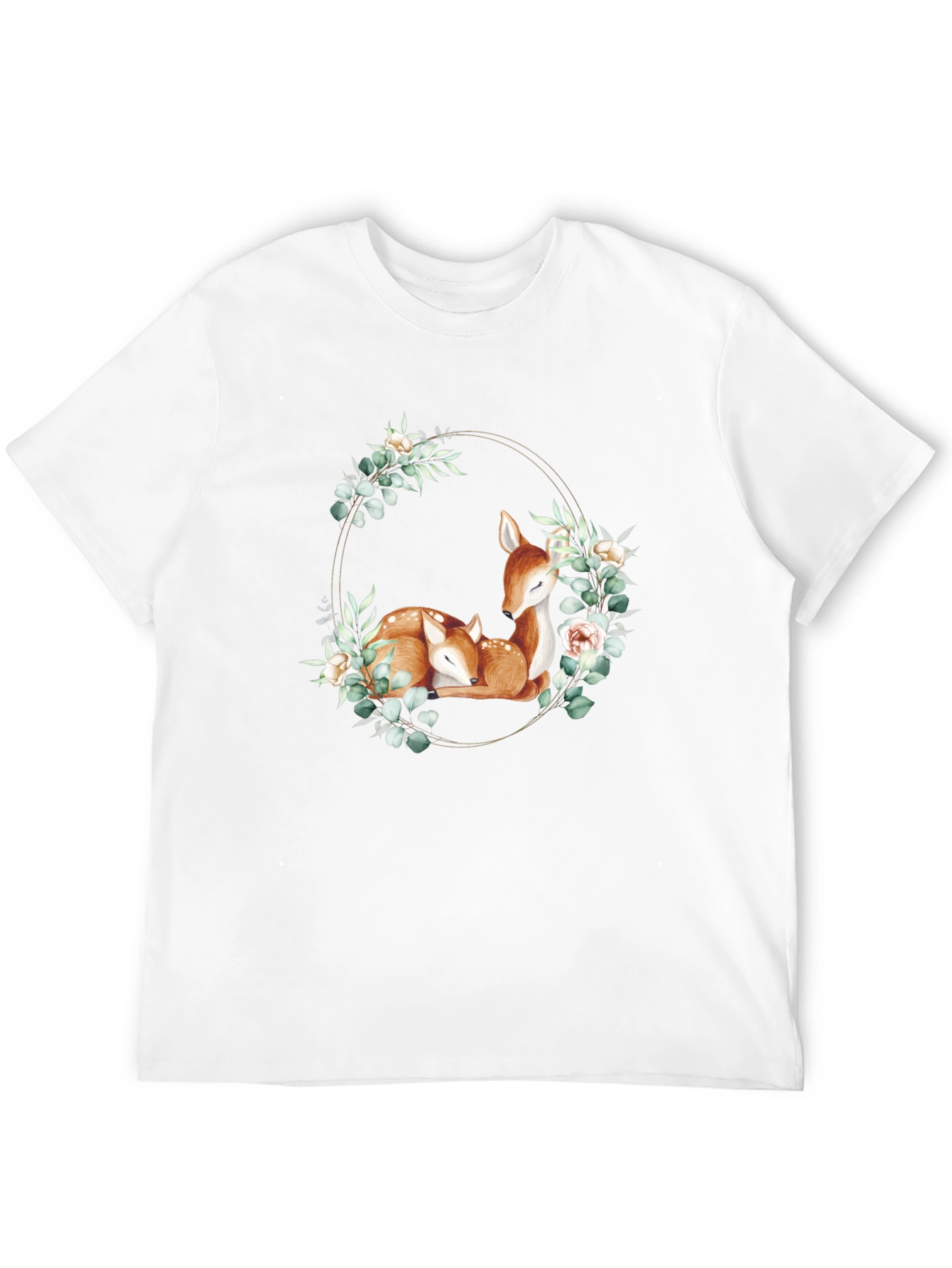 Black Deer Floral Wreath Black T-Shirt view 12