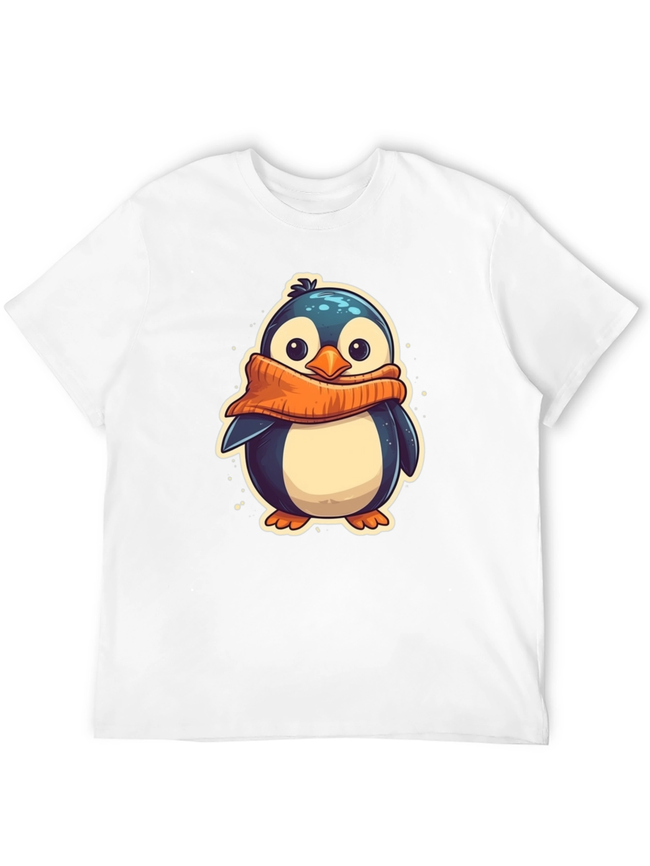 Black Cute Penguin Scarf Graphic Tee - Black Cotton T-Shirt view 12