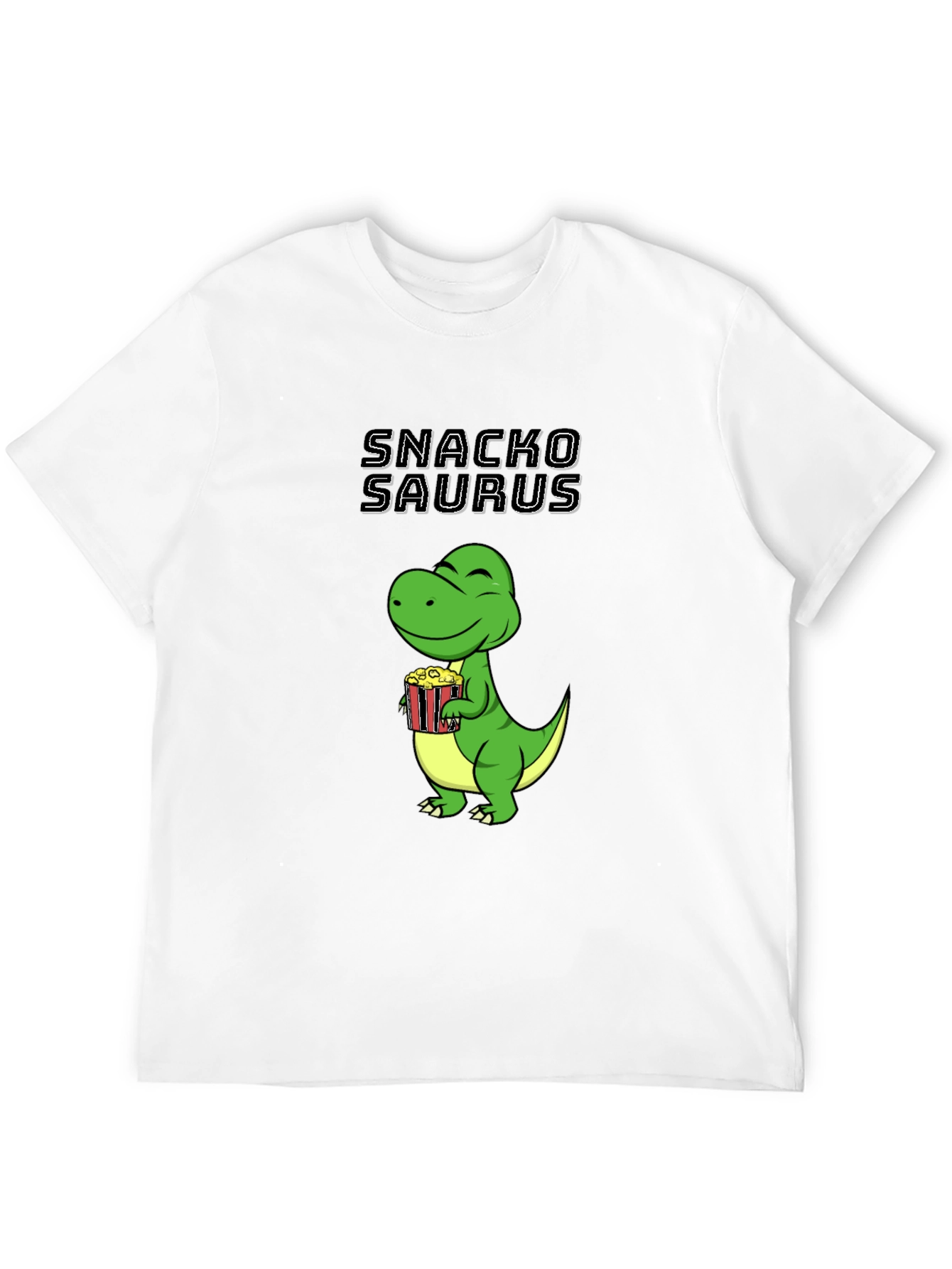 Black Snackosaurus T-Shirt - Funny Dinosaur Eating Popcorn Tee view 12