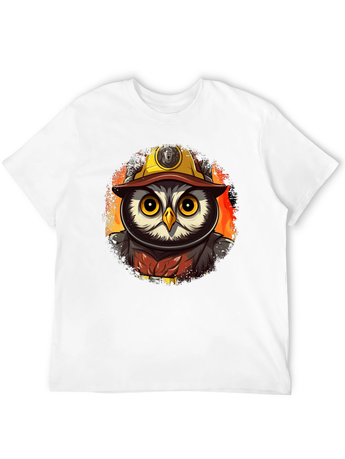 Black Owl Firefighter T-Shirt - Cartoon Design view 12