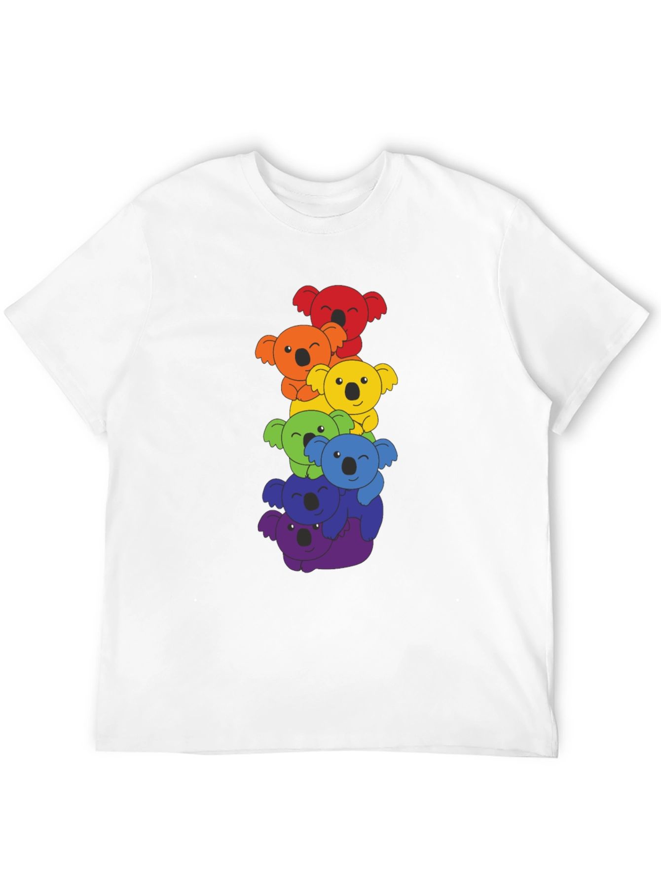 Black Rainbow Koala Stack Graphic Tee - Black Cotton Shirt view 12