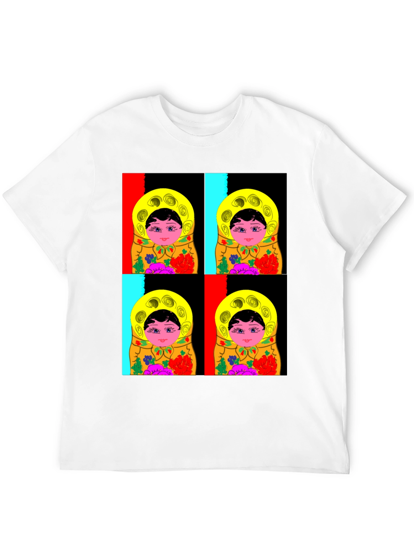 Black Matryoshka Doll Graphic T-Shirt, Black Cotton Tee view 12