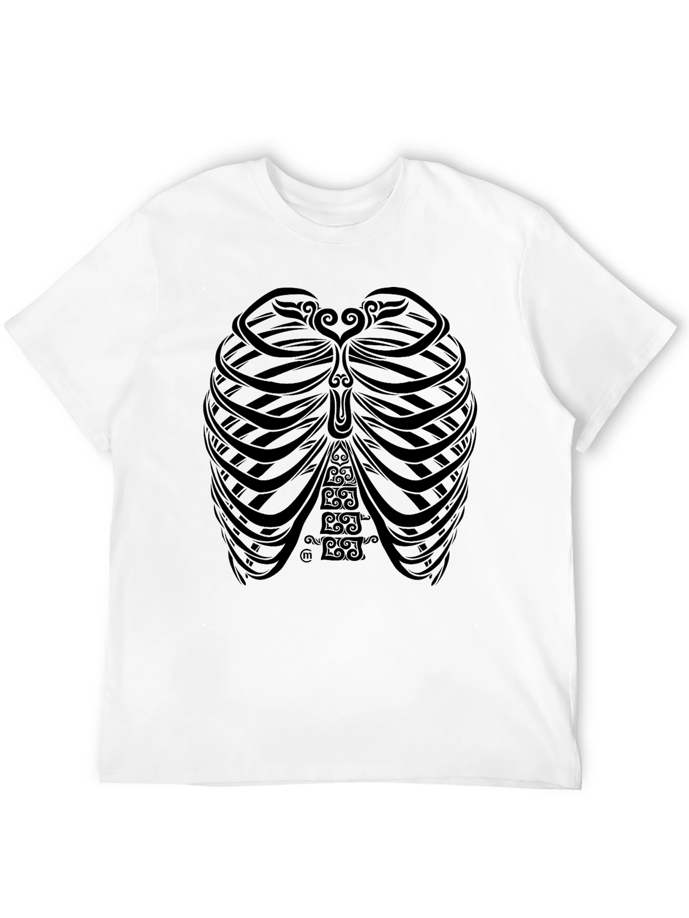 Black Tribal Rib Cage Print Black T-Shirt view 12