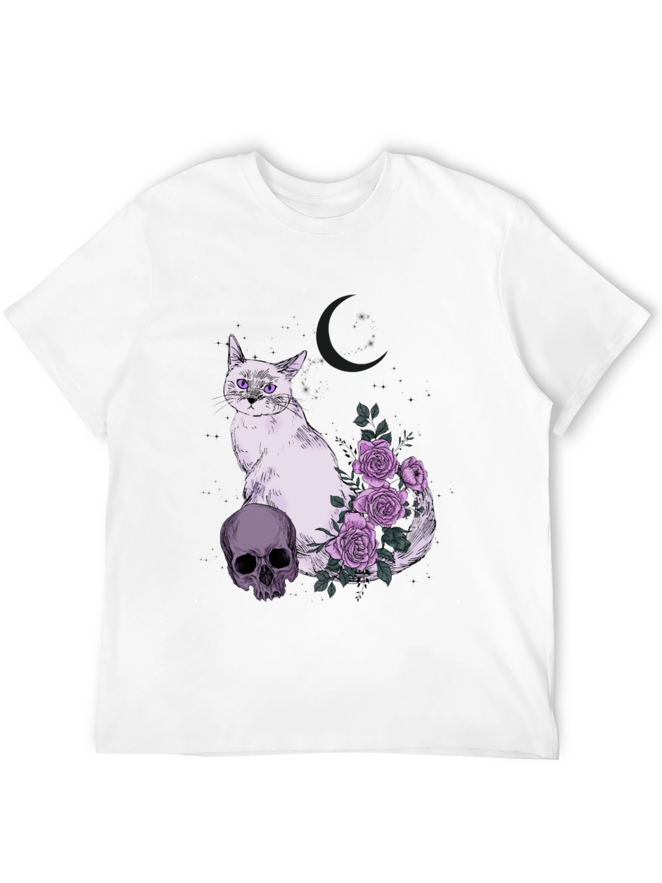 Black Gothic Cat Skull & Roses T-Shirt view 12