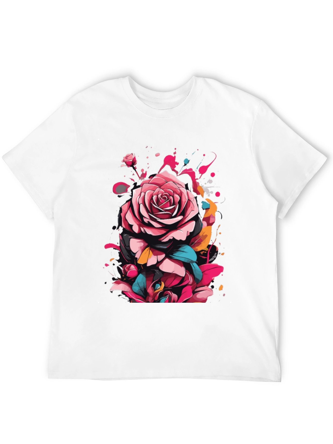 Black Floral Rose Graphic Tee - Abstract Art Shirt view 12