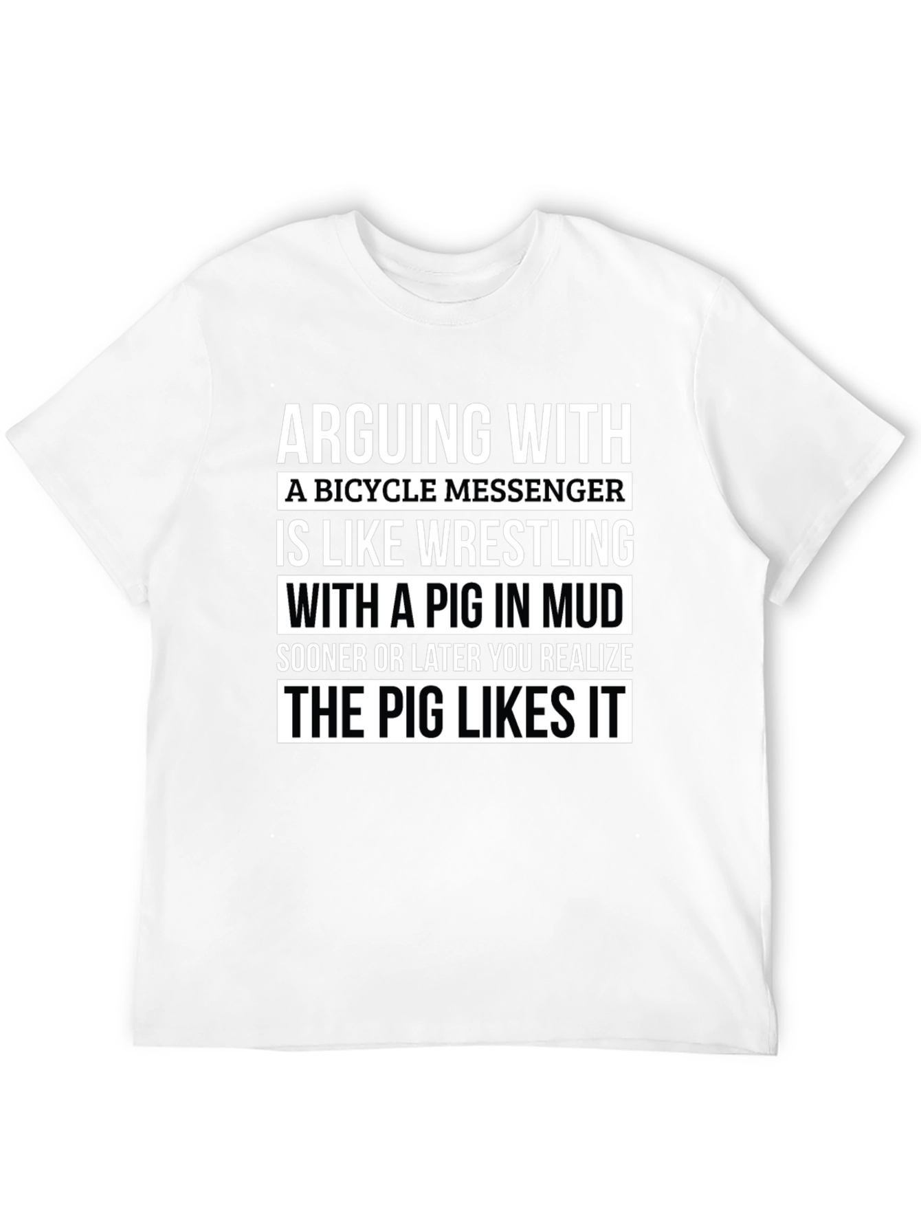 Black Funny Bicycle Messenger Pig Mud T-Shirt view 12