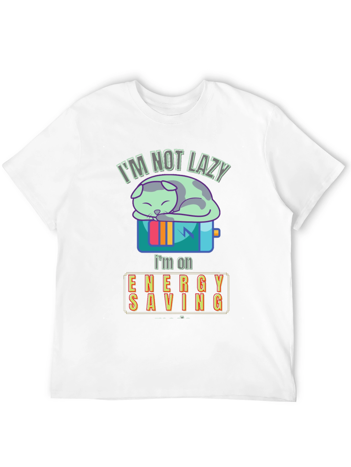 Black I'm Not Lazy, I'm on Energy Saving Funny Cat T-Shirt view 12