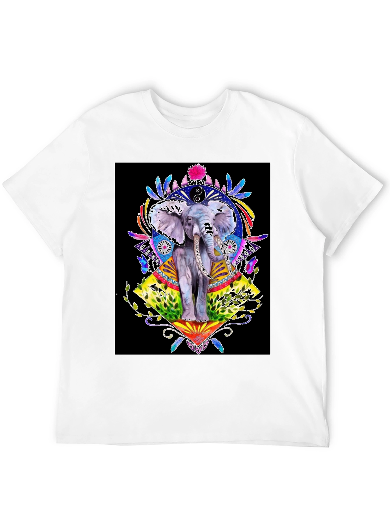 Black Elephant Art Graphic T-Shirt - Unisex Black Tee view 12