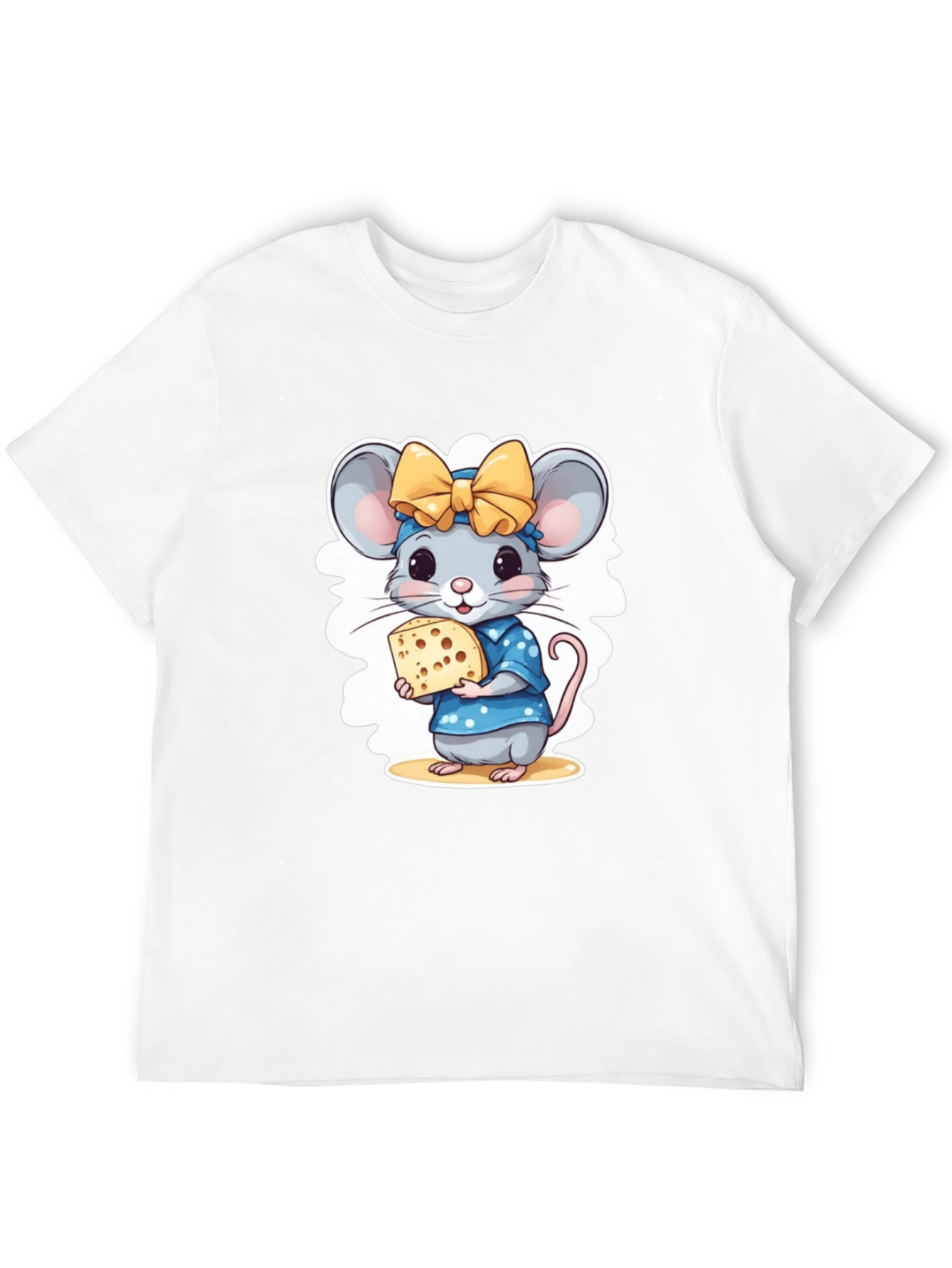 Black Cute Cartoon Mouse Cheese Lover T-Shirt view 12