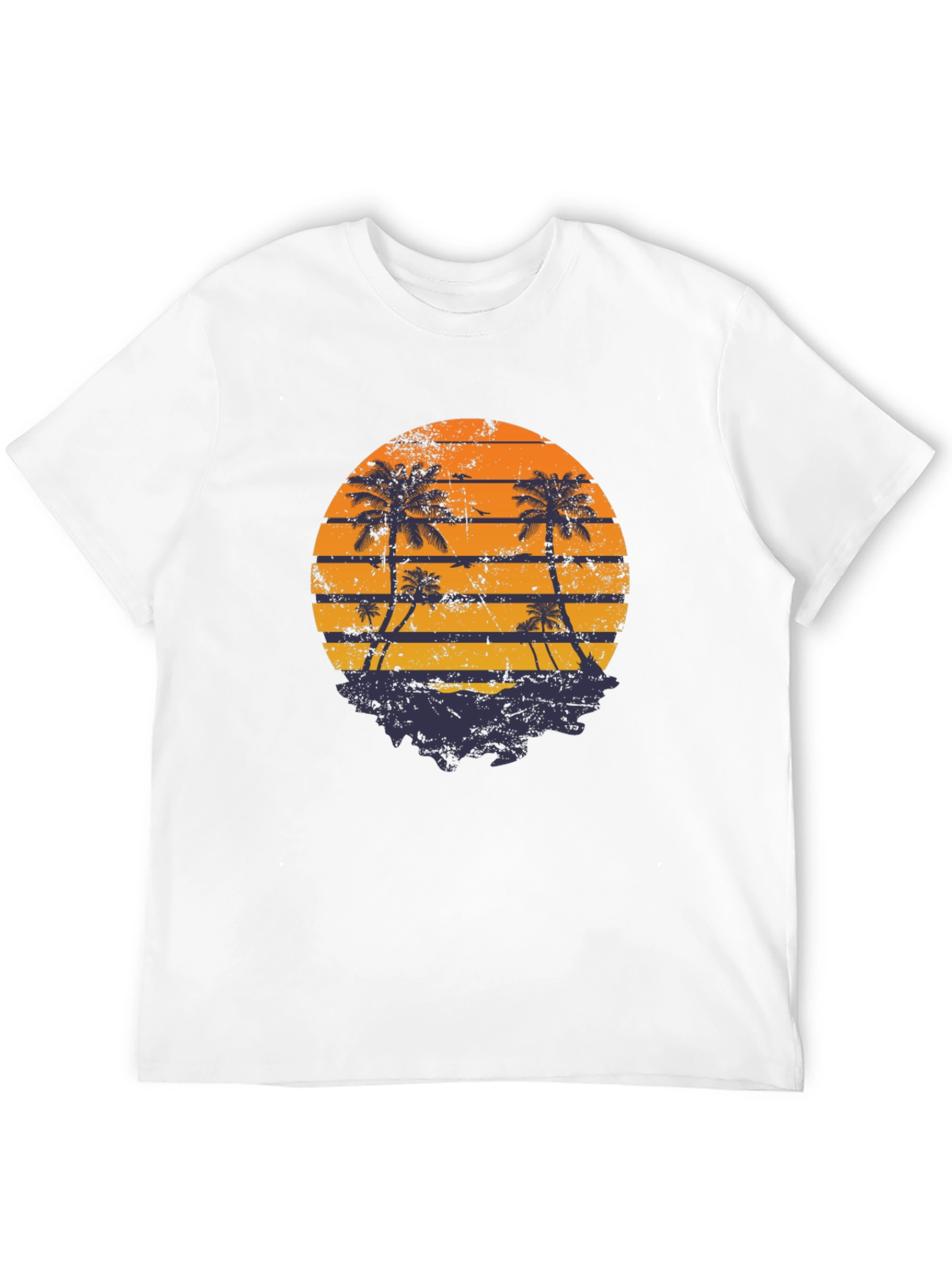 Black Retro Sunset Palm Tree Graphic T-Shirt view 12