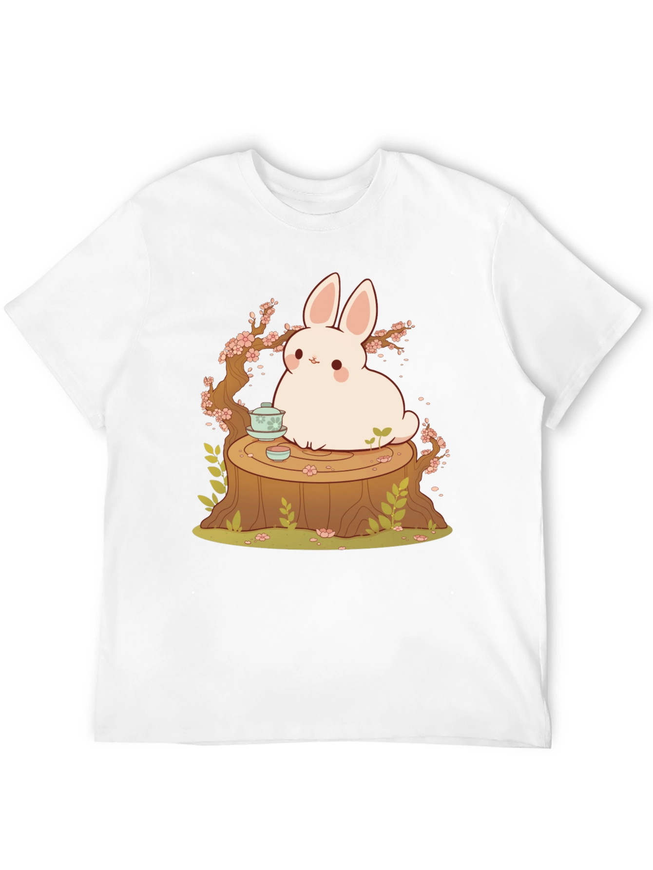 Black Cute Bunny and Tea Tree Stump Black T-Shirt view 12