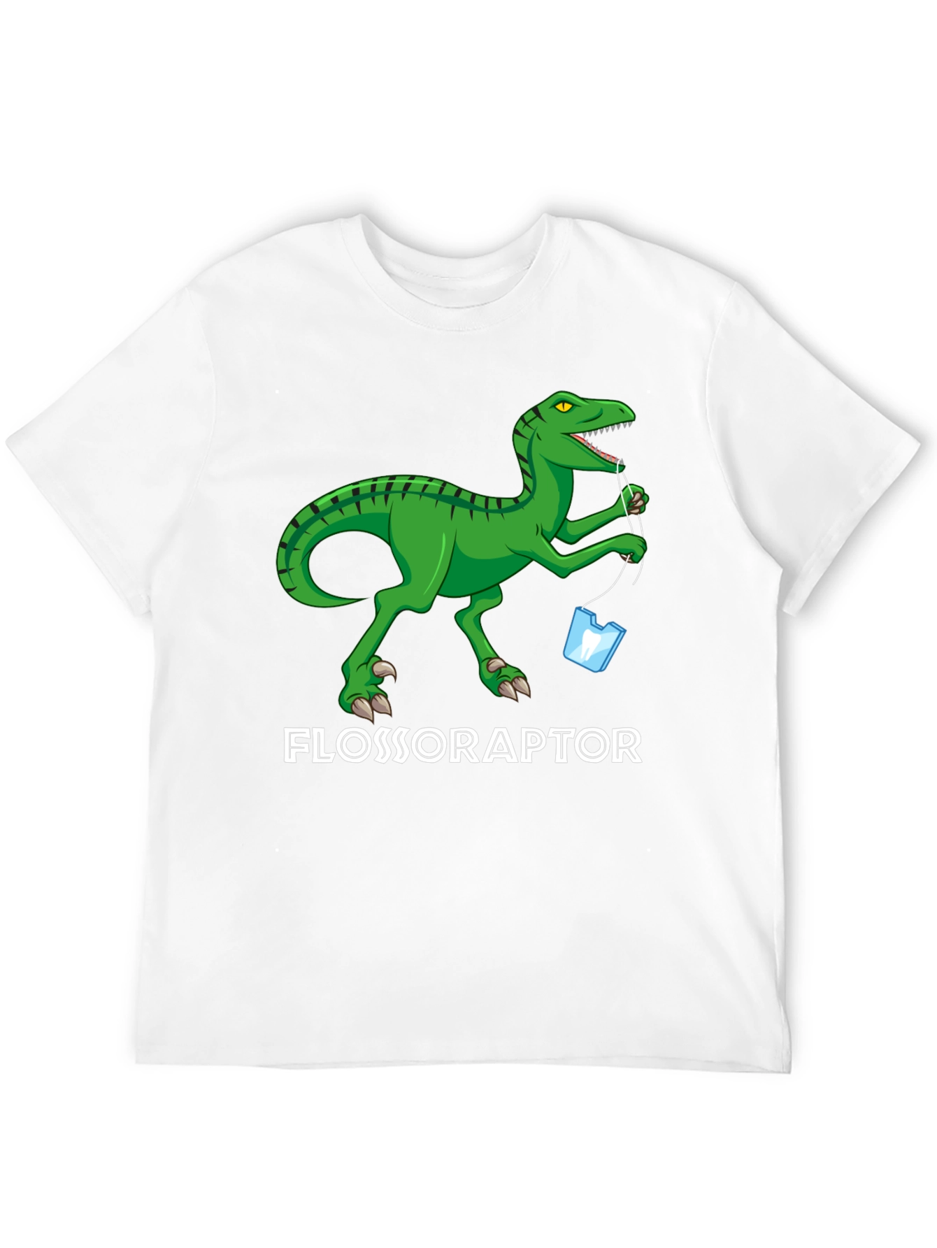Black Flossoraptor T-Shirt - Dental Hygiene Dinosaur Tee view 12