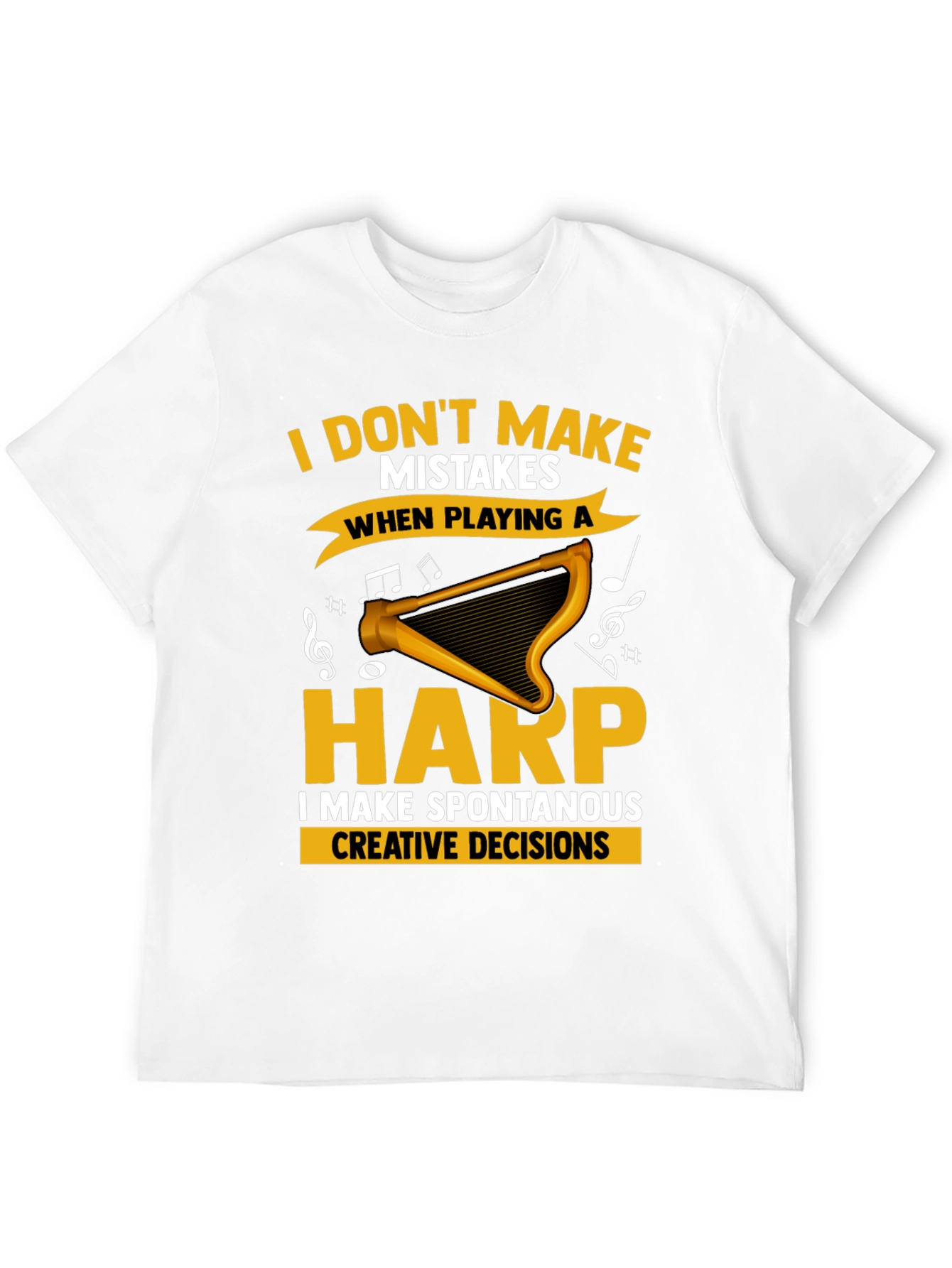Black Funny Harp Player T-Shirt - No Mistakes, Creative Decisions view 12