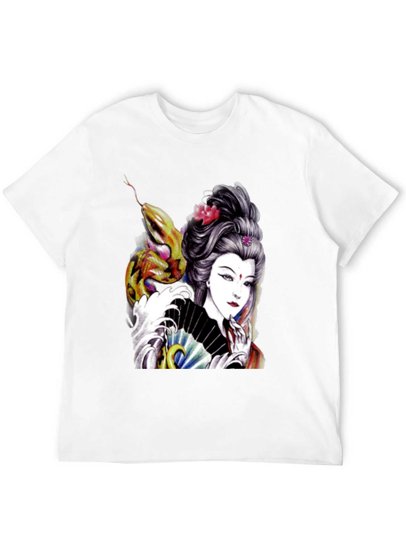 Black Geisha Snake Graphic Print Black T-Shirt view 12