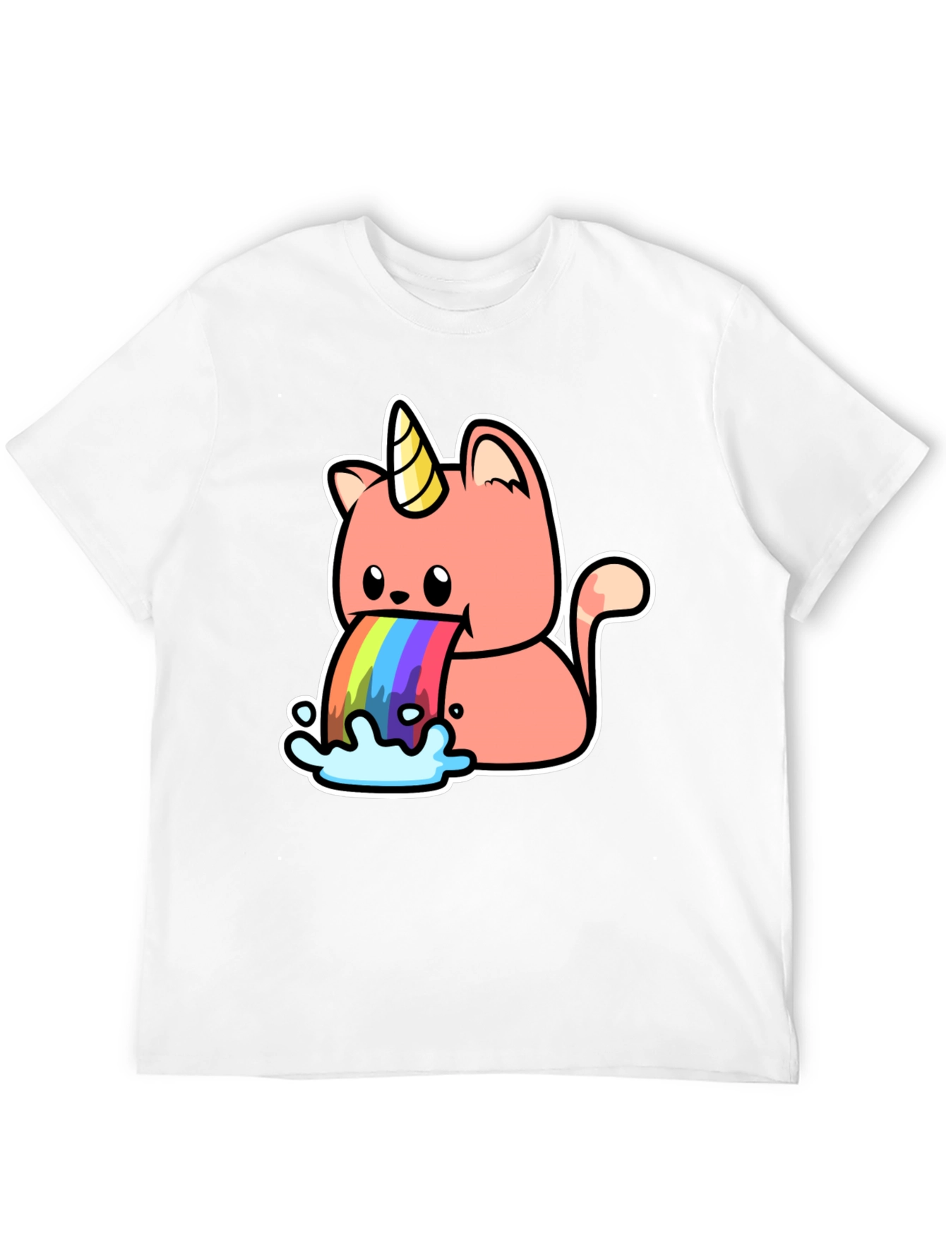 Black Unicorn Cat Rainbow Puke T-Shirt view 12