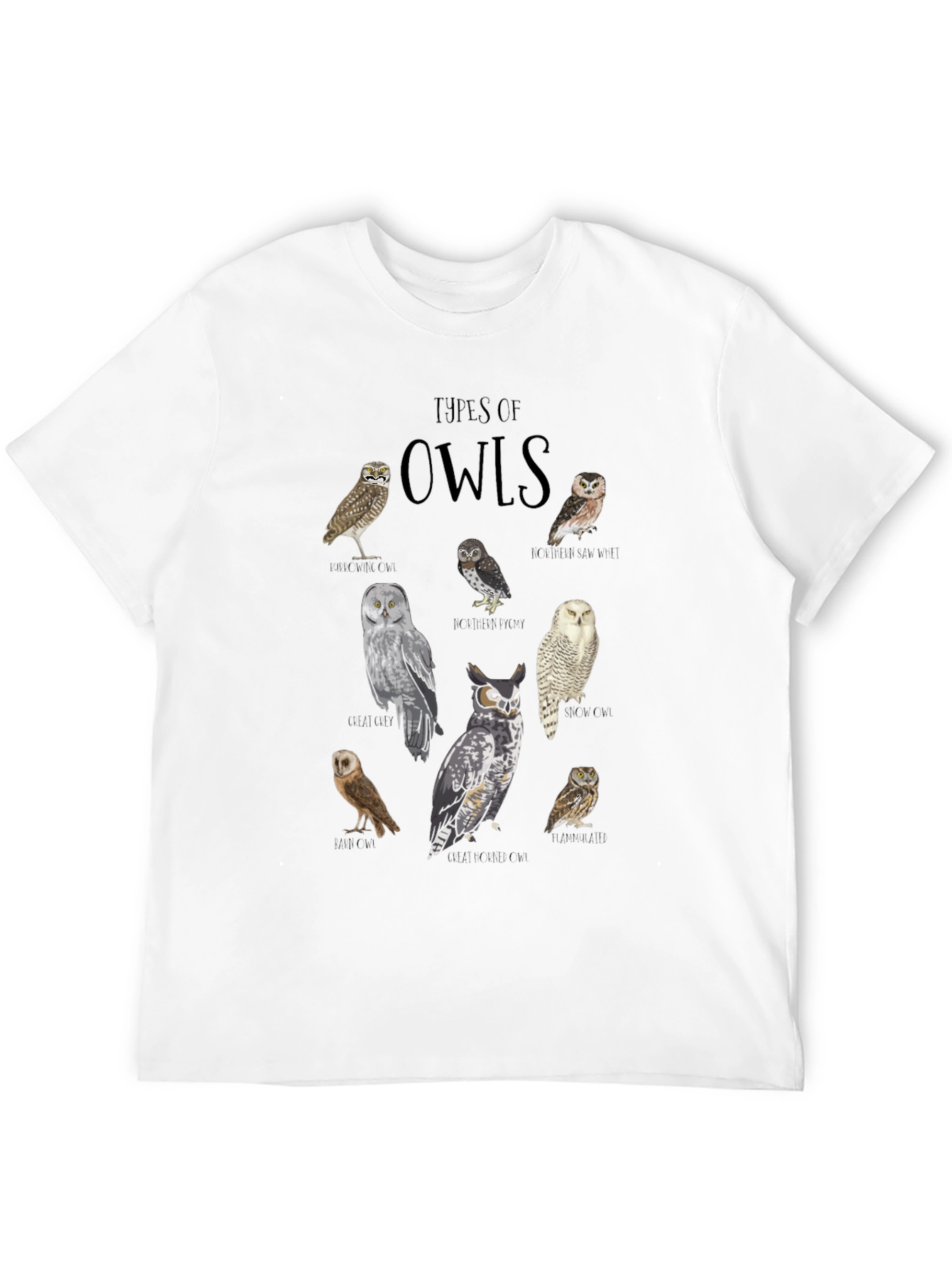 Black Types of Owls Graphic T-Shirt view 12