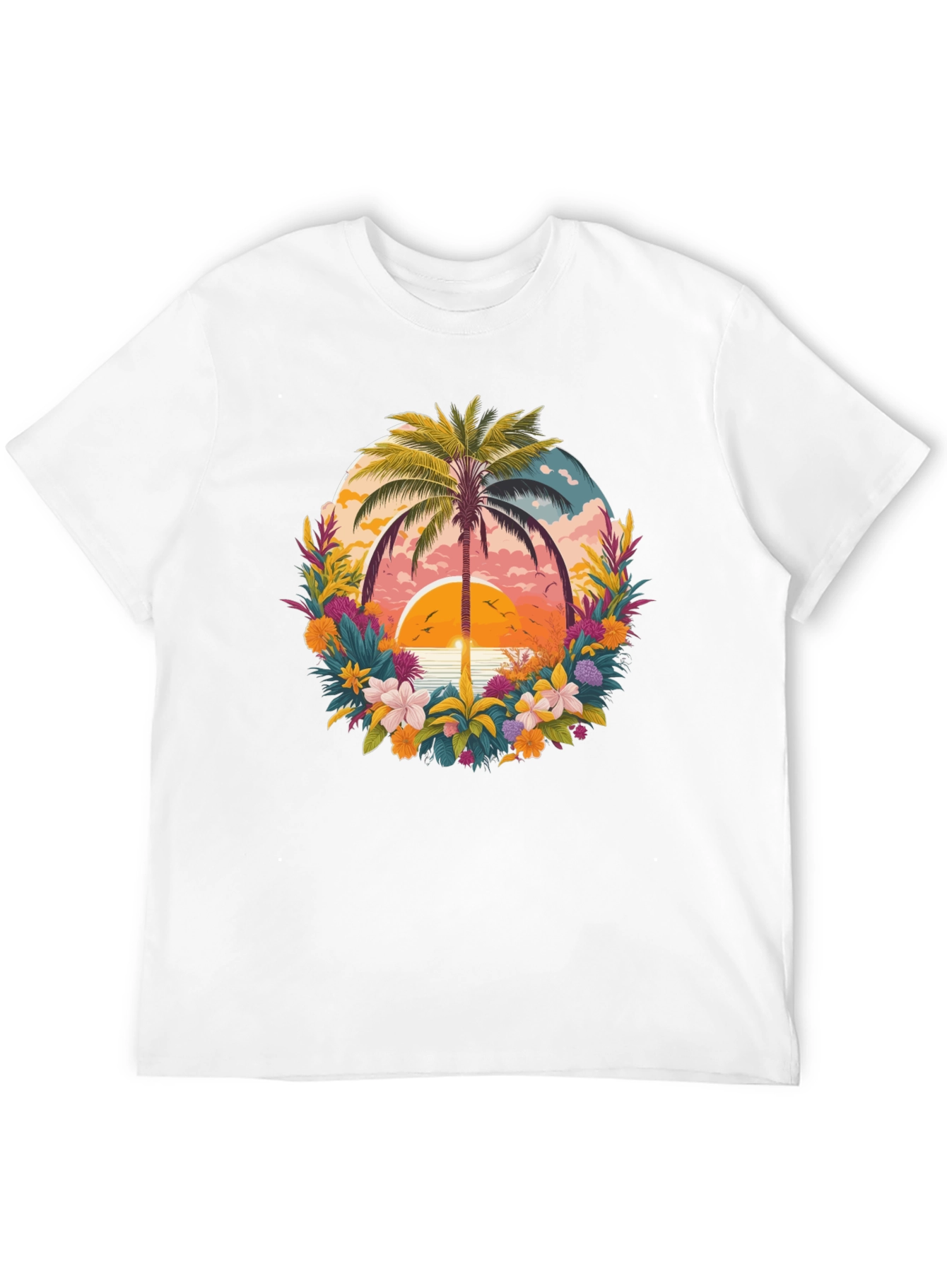 Black Tropical Sunset Palm Tree Graphic T-Shirt view 12