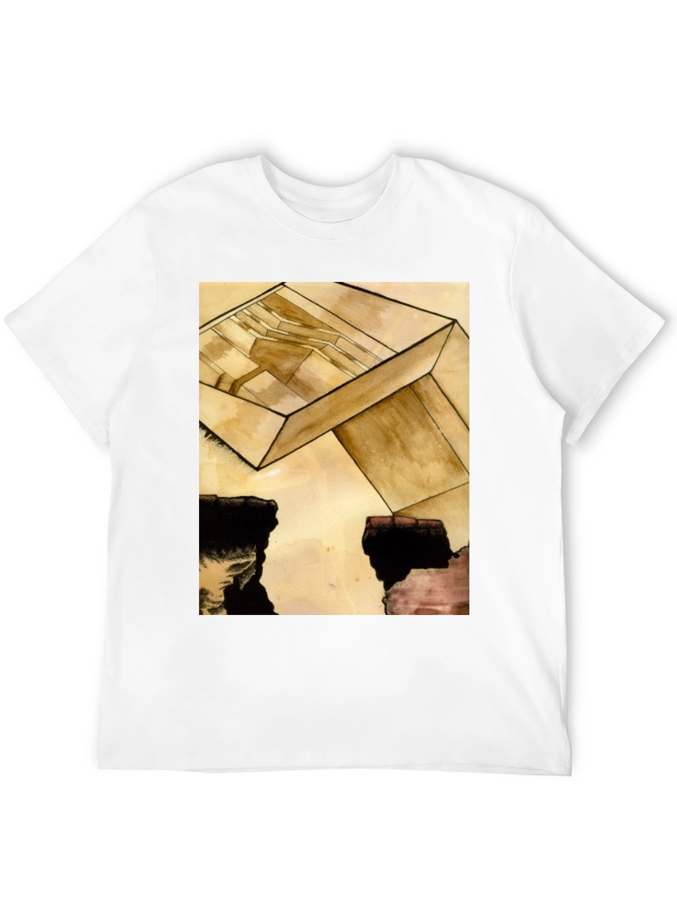 Black Abstract Cube Graphic Tee - Modern Art T-Shirt view 12