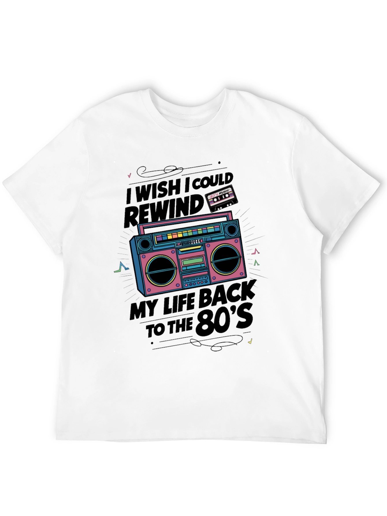 Black Retro 80's Music Boombox Graphic Tee view 12