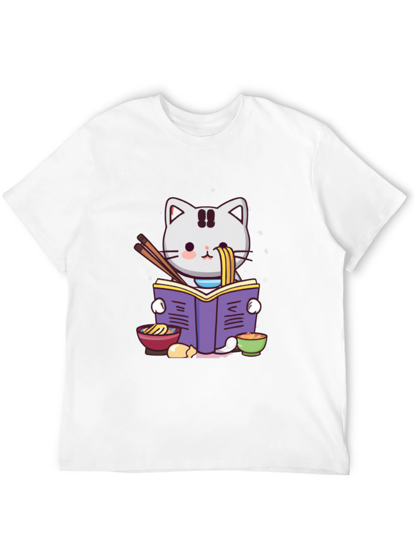 Black Ramen Cat Reading T-Shirt view 12