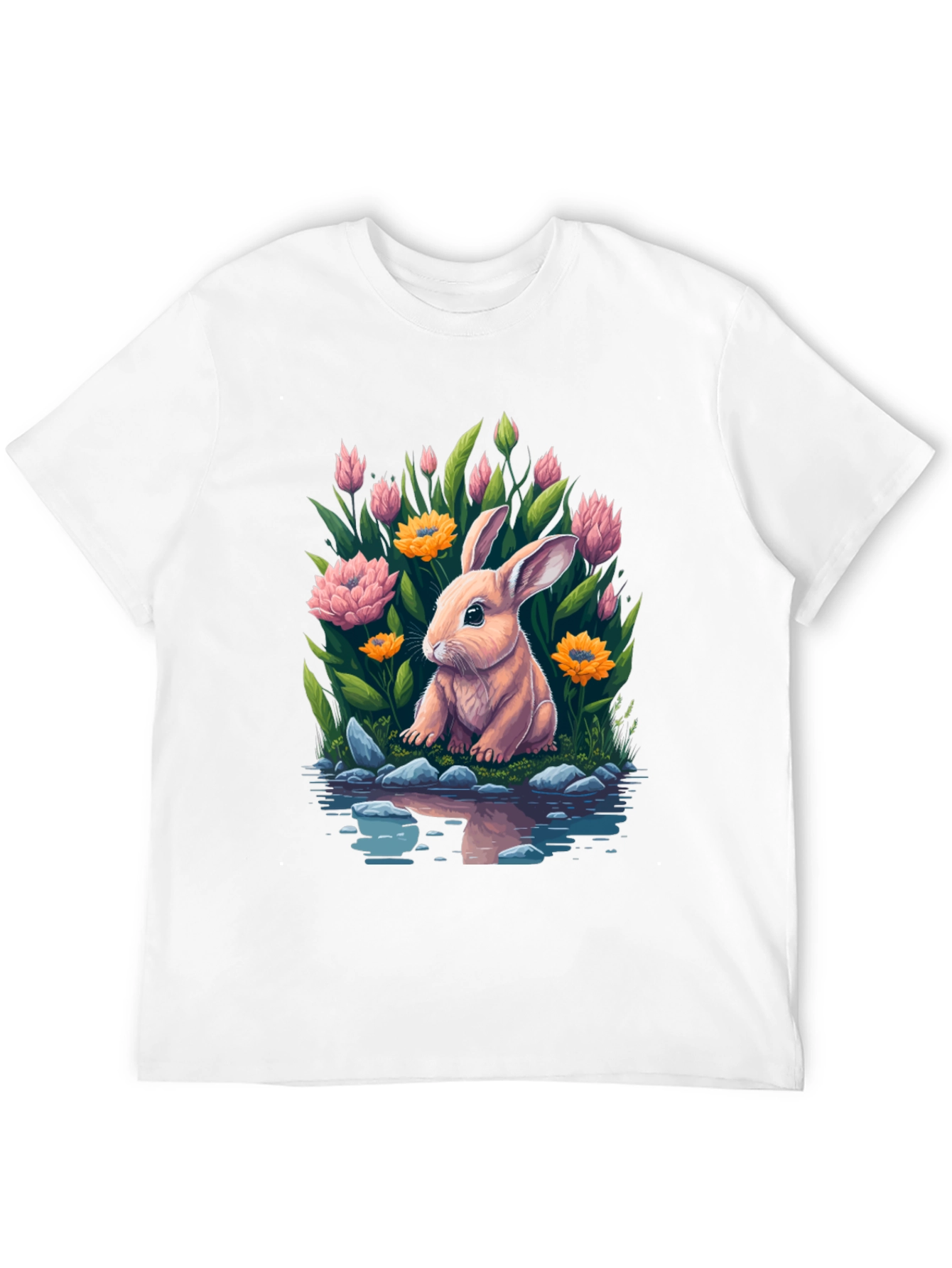 Black Bunny & Blooms Graphic Tee - Men's Black T-Shirt view 12